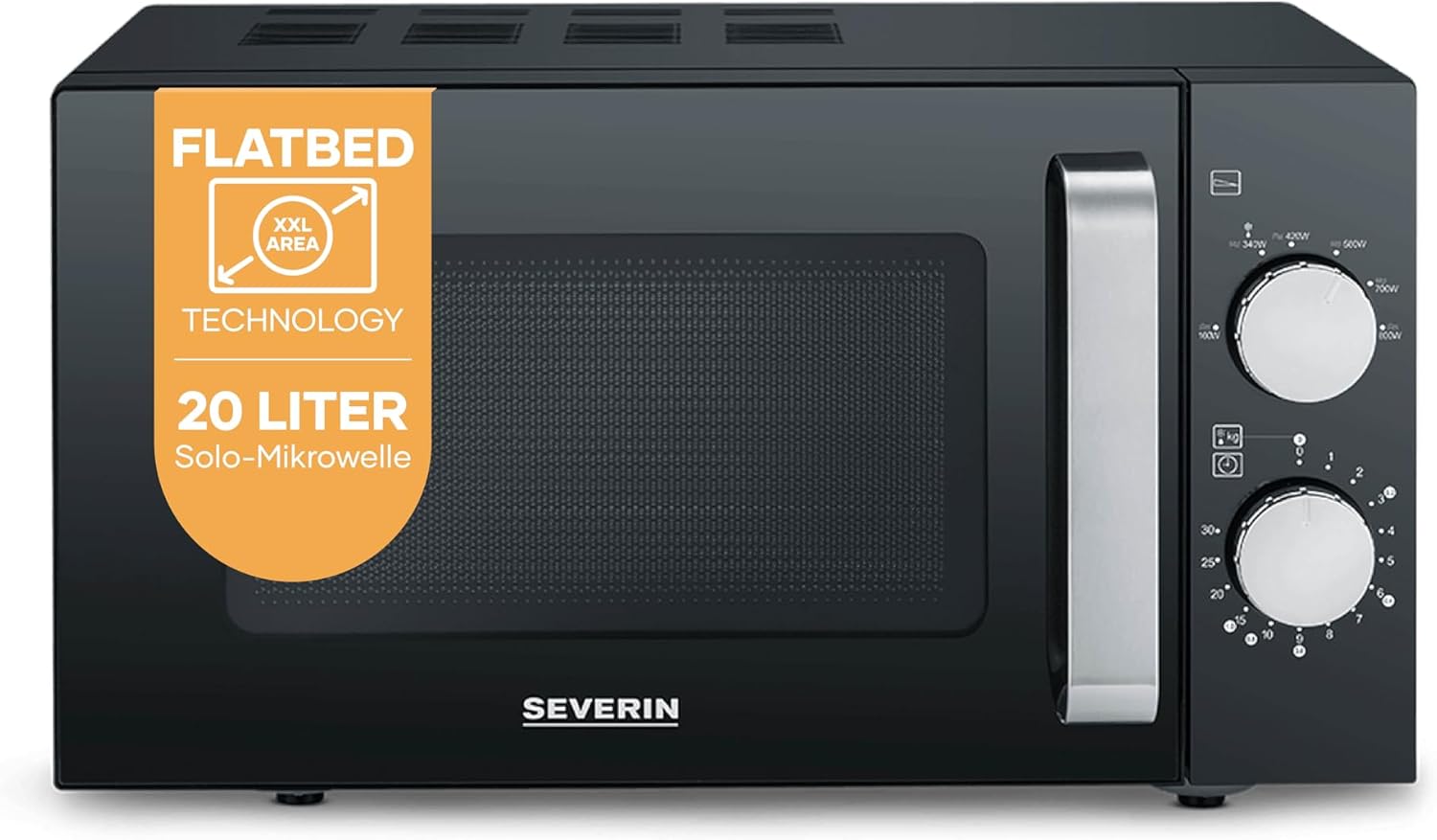 SEVERIN Microwave with Glass Base, for Defrosting and Heating, Microwave Oven with Large Usable Surface for Square Tableware, Black/Silver, MW 7761