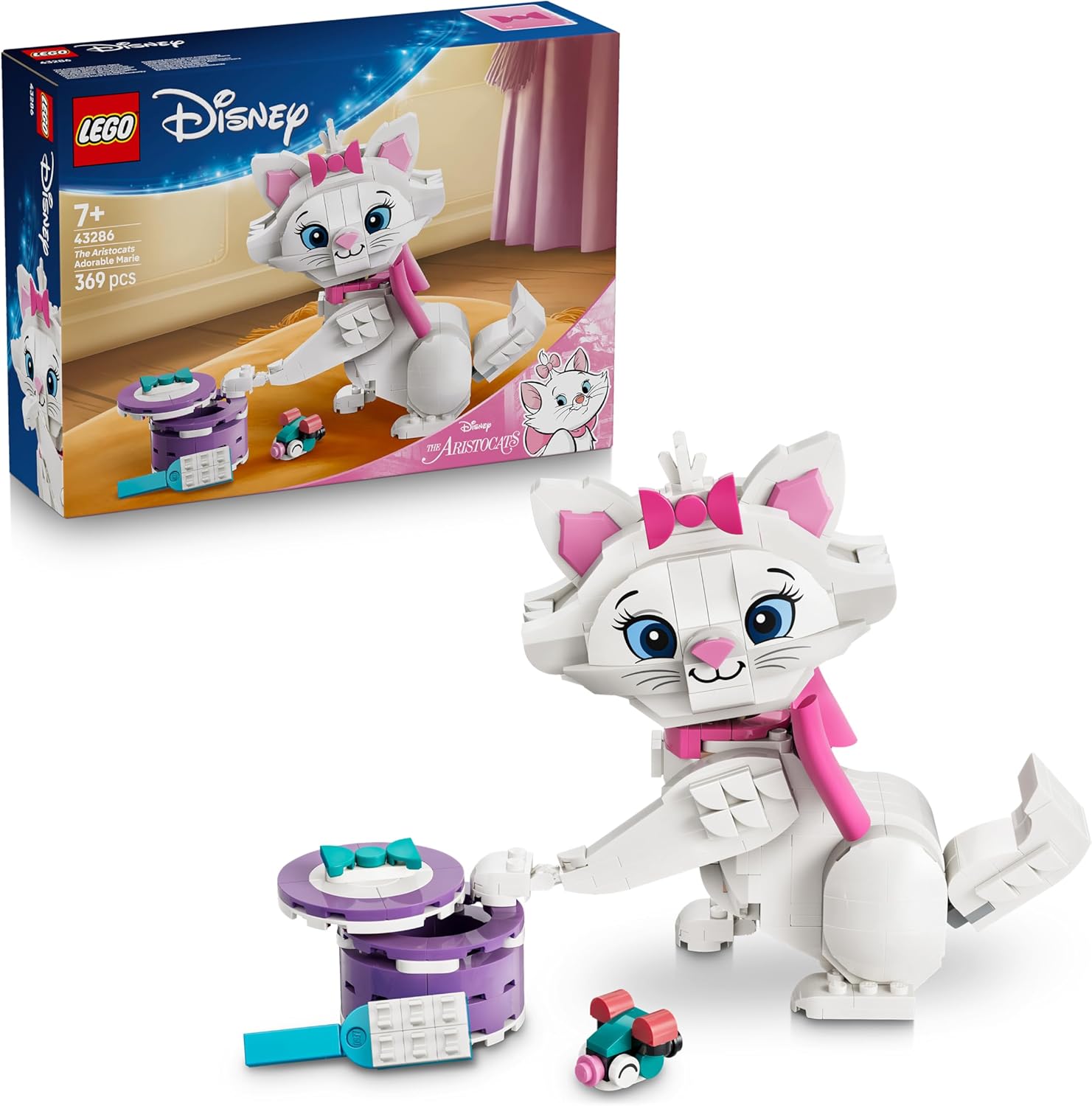 LEGO Disney Aristocats: Enchanting Marie Cat Figure with Accessories Includes Textile Bow DIY Decoration for Bedroom Gift for Girls from 7 Years and Fans 43286