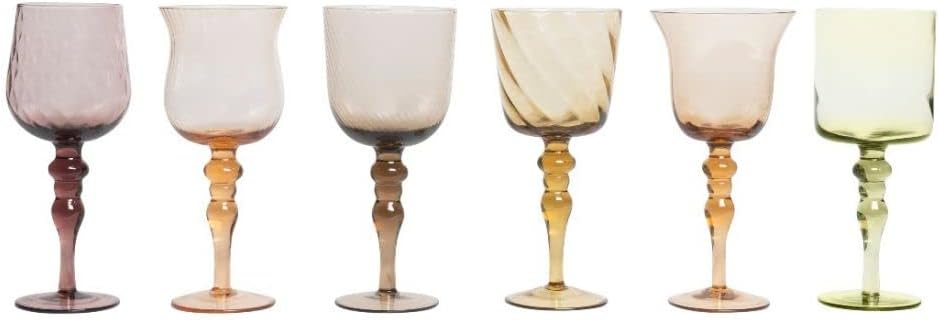 BITOSSI HOME Set of 6 Assorted Goblet Shapes, Height 23 cm, Texture Nuance Amber/Pink
