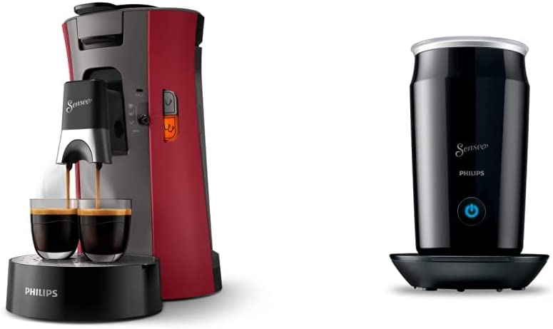 Philips Domestic Appliances Philips Senseo Select CSA240/90 Coffee Pod Machine - Coffee Strength Selection Plus, Red & Philips SENSEO® Milk Twister - Milk Frother for Hot and Cold Milk Frothing for 2 Cappuccinos, Black