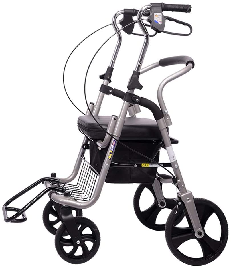 Rollatoren Folding Apartment Walking Aids Seniors Folding Rolator Light Metal Foldable Folding Walking Trolley Made of Aluminium Alloy (Colour: Silver, Size: 65 x 54 x 86 - 96 cm)