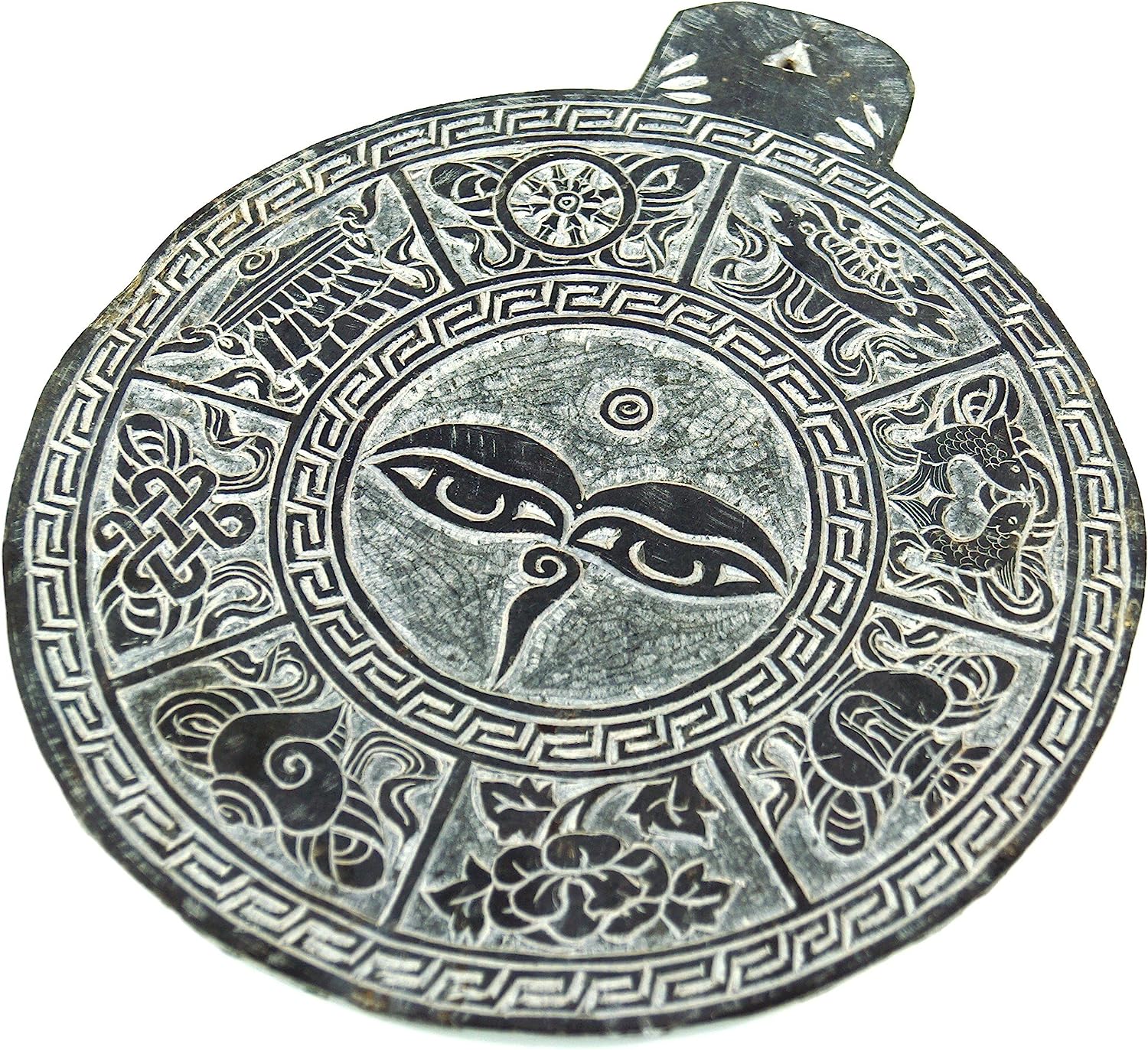 Guru-Shop GURU SHOP Tibetan Stone Picture, Relief from Slate - Buddha Eye 3, Grey, 25 x 0.7 cm, Buddha