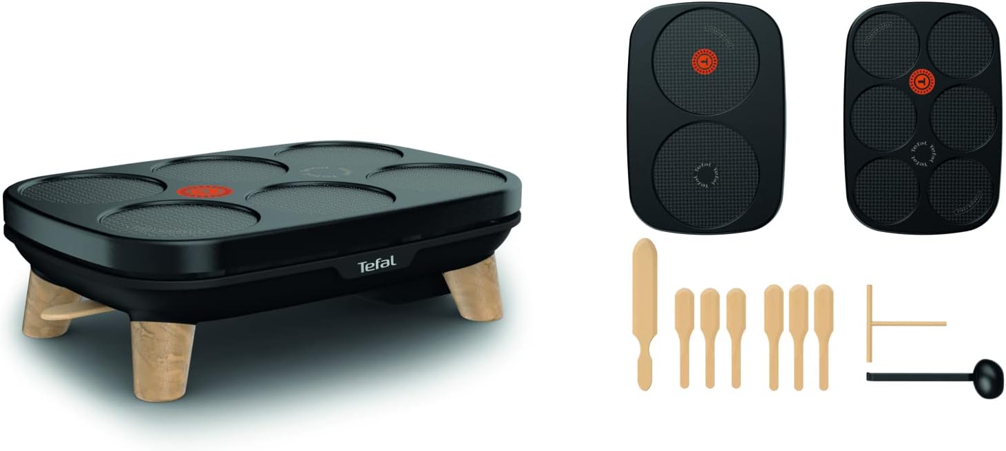 Tefal Gourmet Crepe Pan, Two Removable Plates, Non-Stick Coating, Adjustable Temperature, Multipurpose Crepes, Pancakes, Naan, Fjitas, Ladle