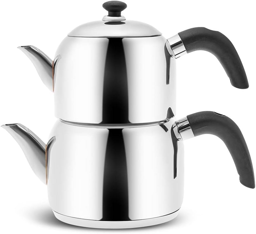 Karaca Edge Mini Induction Base Teapot Black Set Teapot 1 Liter + Teapot Lid Drinker 1.5 L Volume 2.5 Liter Turkish Teapot, Caydanlik, Demlik, Tea Pot