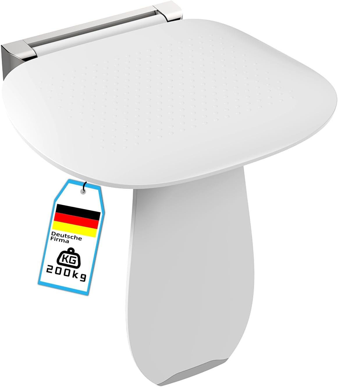 Heuffe Store Folding Shower Seat Wall Mounted with Leg for Seniors, Heavy Duty 200 kg Foldable Shower Stool with Non-Slip Surface, White