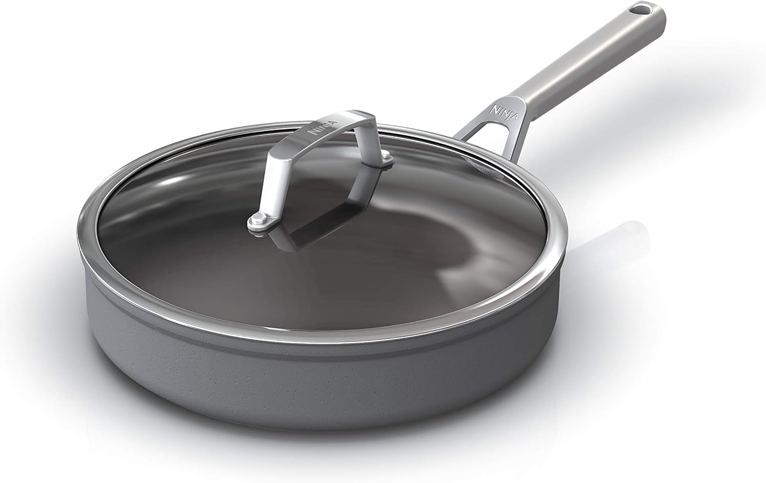 Ninja Foodi ZEROSTICK 26 cm Frying Pan with Glass Lid, Durable, Non-Stick Coating, Hard Anodized Aluminum, Suitable for Induction, Oven and Dishwasher Safe, Stainless Steel Handle, Grey, C30126EU