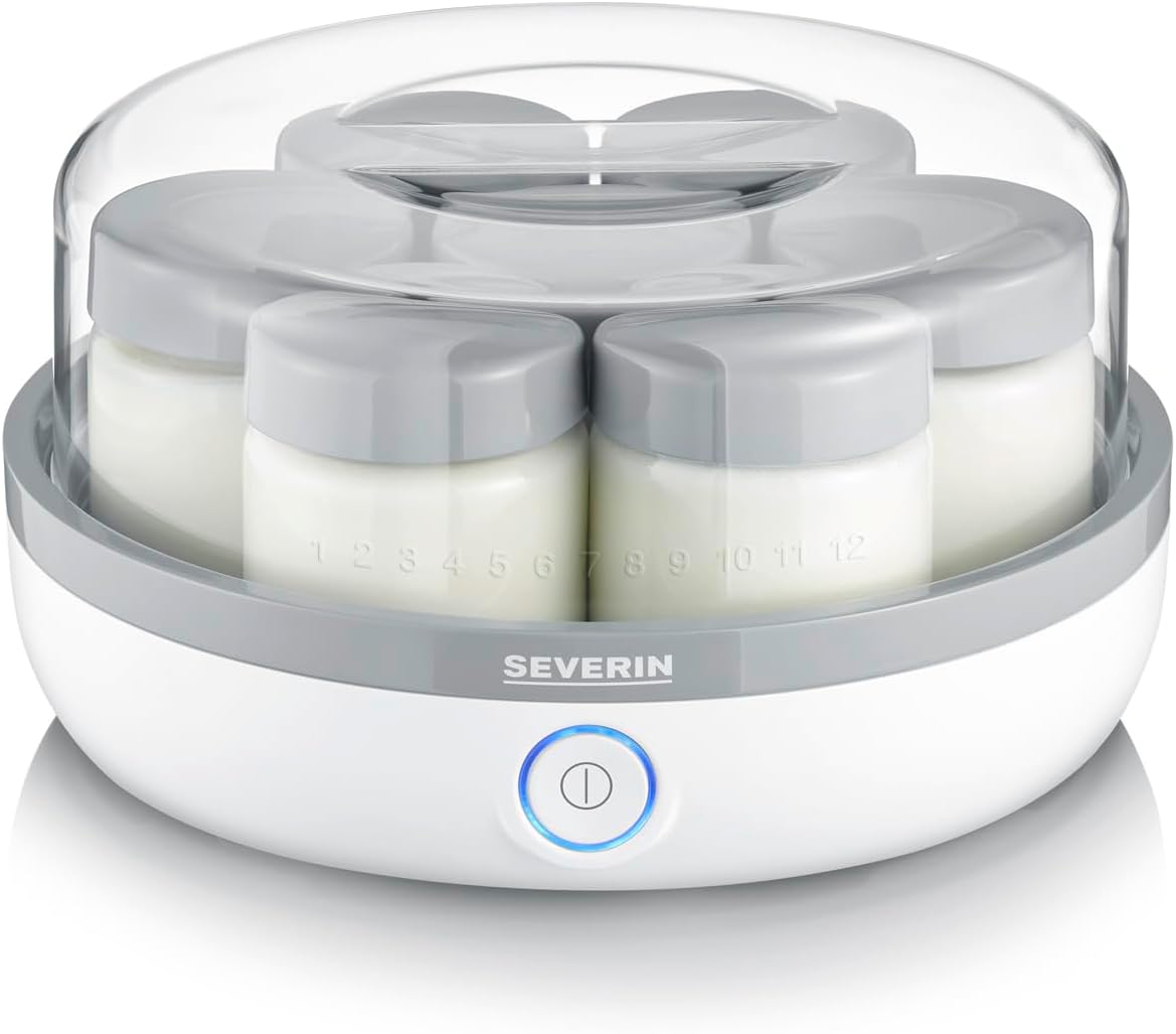 SEVERIN Yogurt Maker, Yogurt Machine with Timer for Making Homemade and Vegan Yogurt, Includes 7 Glass Yogurt Jars with Lids, BPA-Free, JG 3518