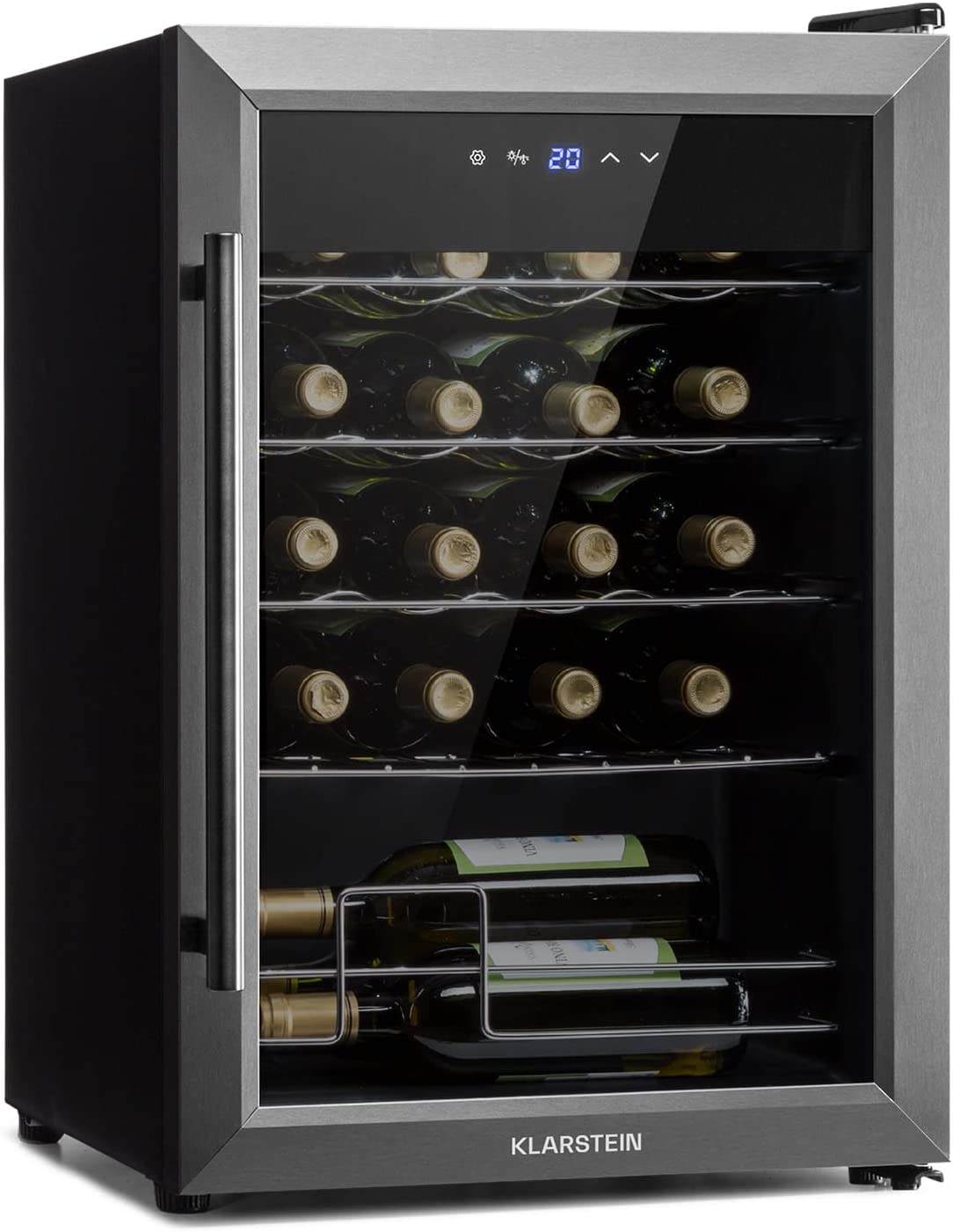 Klarstein Ultimo Uno Wine Refrigerator - Wine Fridge with Temperature Control: 5-8 °C, Wine Cabinet with Touch Control Panel, Space for 20 Bottles, 53 Liters Total Volume, Black