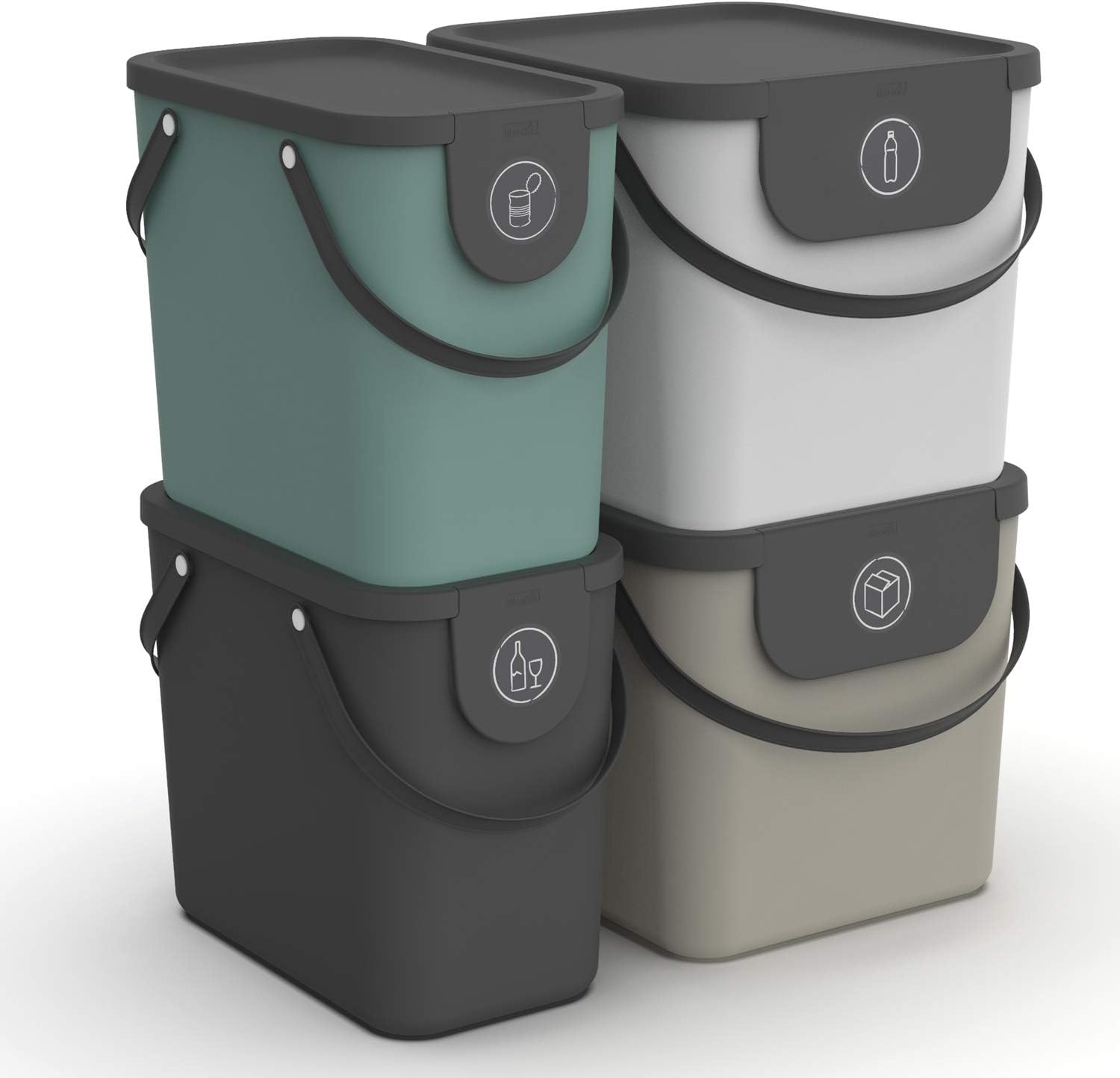 Rotho Albula Set of 4, Waste Separation System, 2 x 25 L + 2 x 40 L for the Kitchen, Plastic (PP) BPA-Free, Multicolored, 2 x 25 L + 2 x 40 L (43.5 x 36.5 x 47.6 cm)