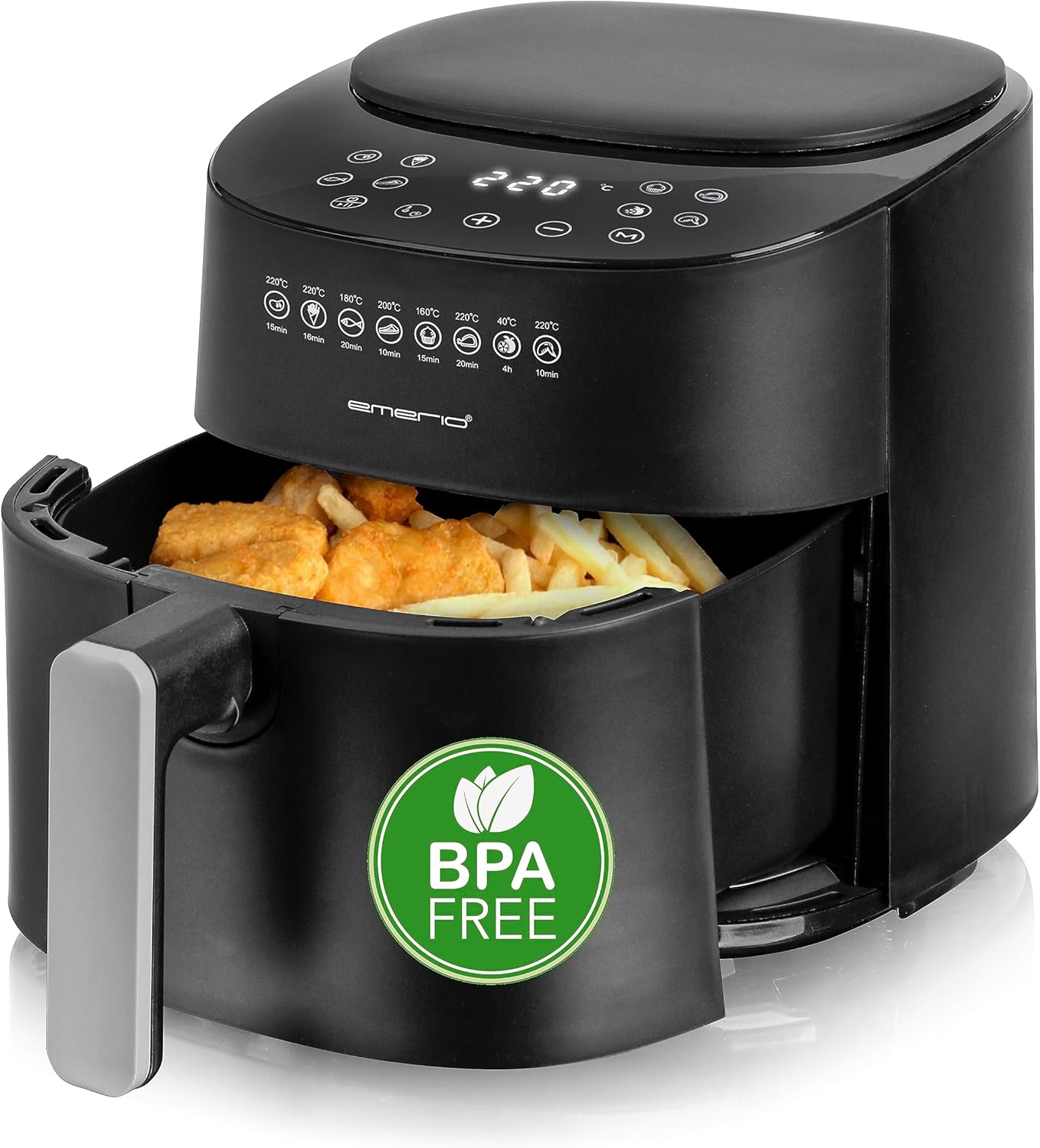 Emerio Large Digital Hot Air Fryer, Top AirFryer, Frying without Additional Oil, 4.5 Liter Volume, 8 Automatic Programs, Cool Touch, BPA-Free, Fast Heating, 1300 Watt, AF-129369