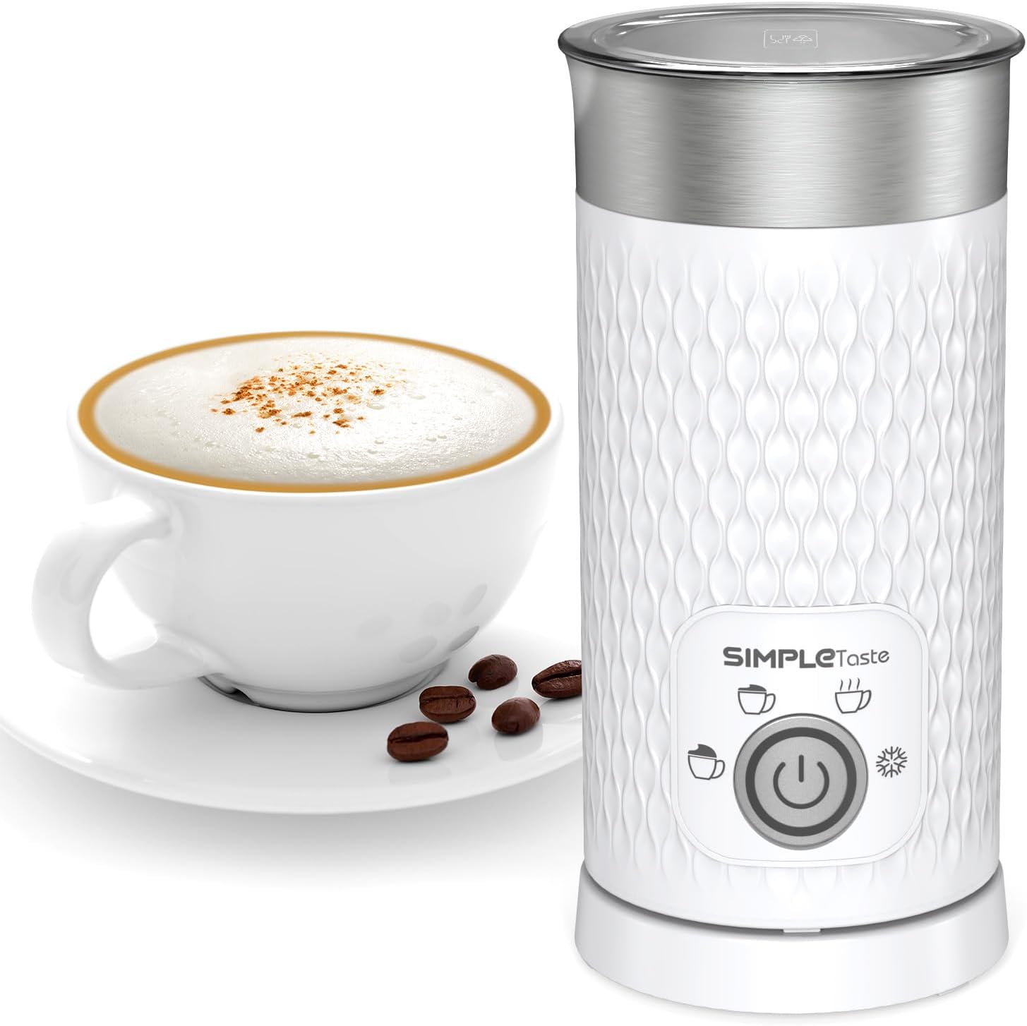 SIMPLETASTE Milk Frother, 4-in-1 Electric Automatic Milk Frother for Hot and Cold Milk Froth, Milk Warming, Automatic Shut-Off