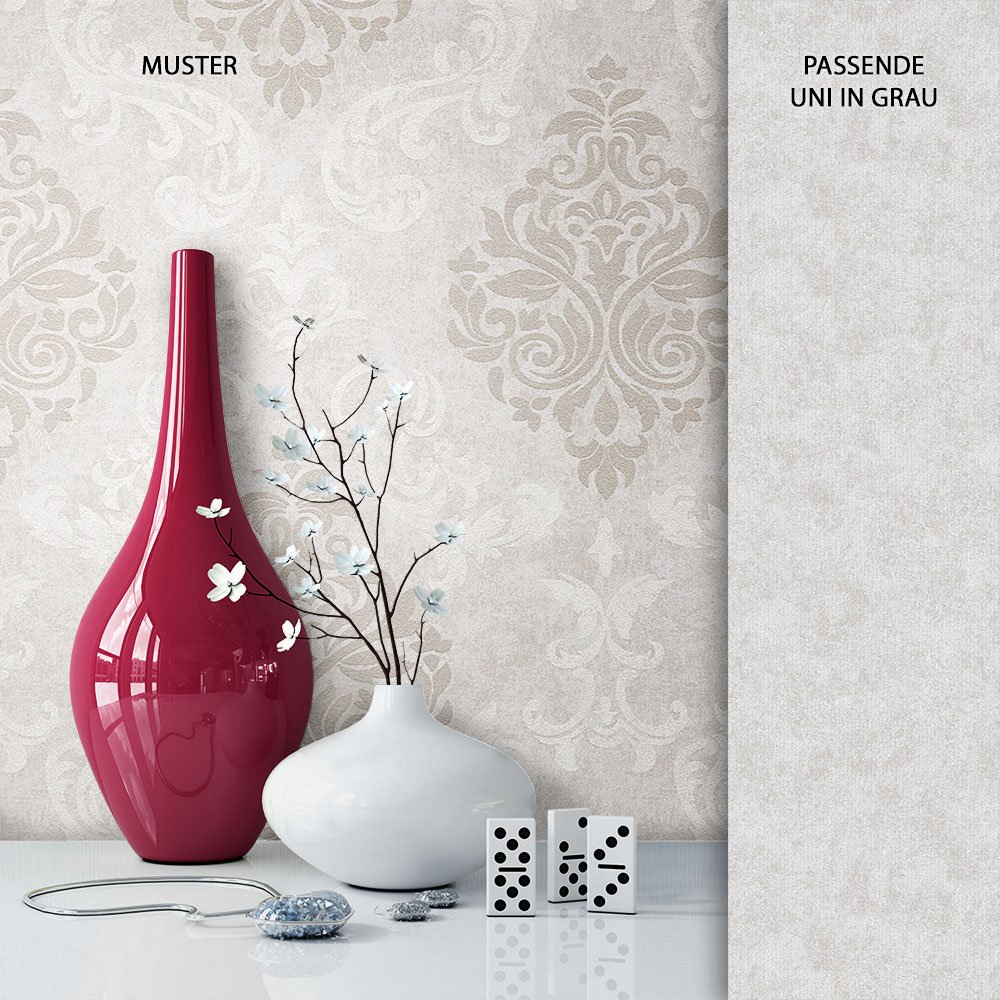 Newroom Design Newroom Metallic Grey Non-Woven Wallpaper Baroque Design Country Home Moder
