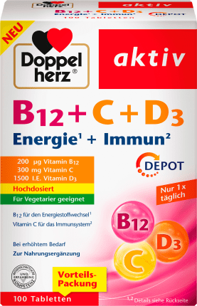 Doppelherz B12+C+D3 Energy +Immune Tablets 100pcs,110g