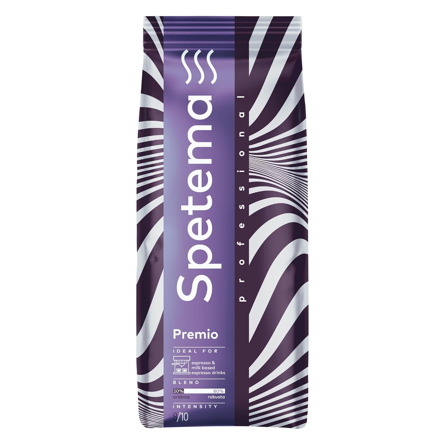 Spetema Professional Premio Coffee Beans, 20% Arabica and 80% Robusta, for Espresso Machines, with Harmonious Flavor, Creamy Foam and Captivating Aroma, Intensity 8/10, Medium Roast, 1 kg