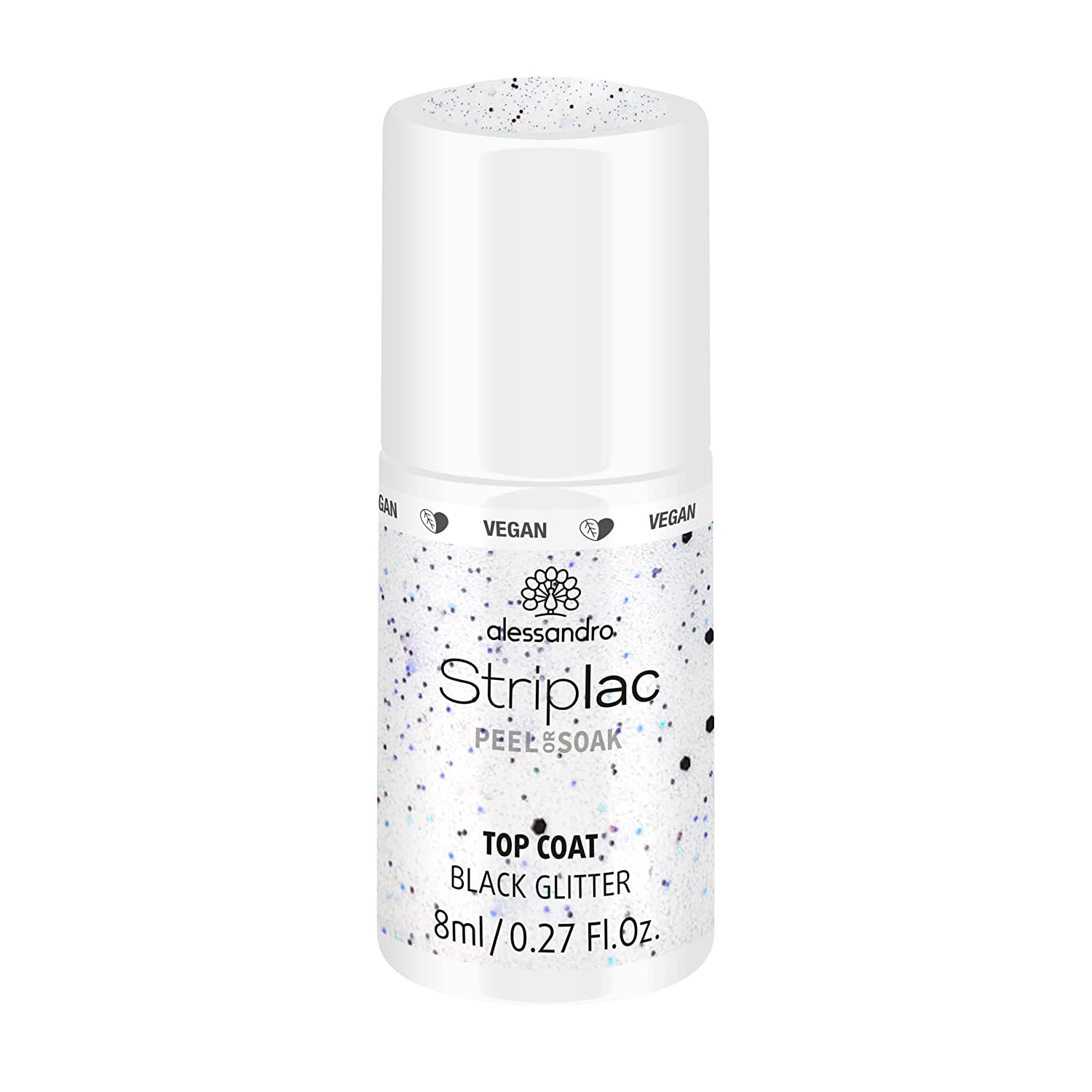 Alessandro Striplac Peel or Saak Top Coat Black Glitter Vegan Led Nail Polish Top Coat Black For Perfect Nails in 15 Minutes, 8 ml