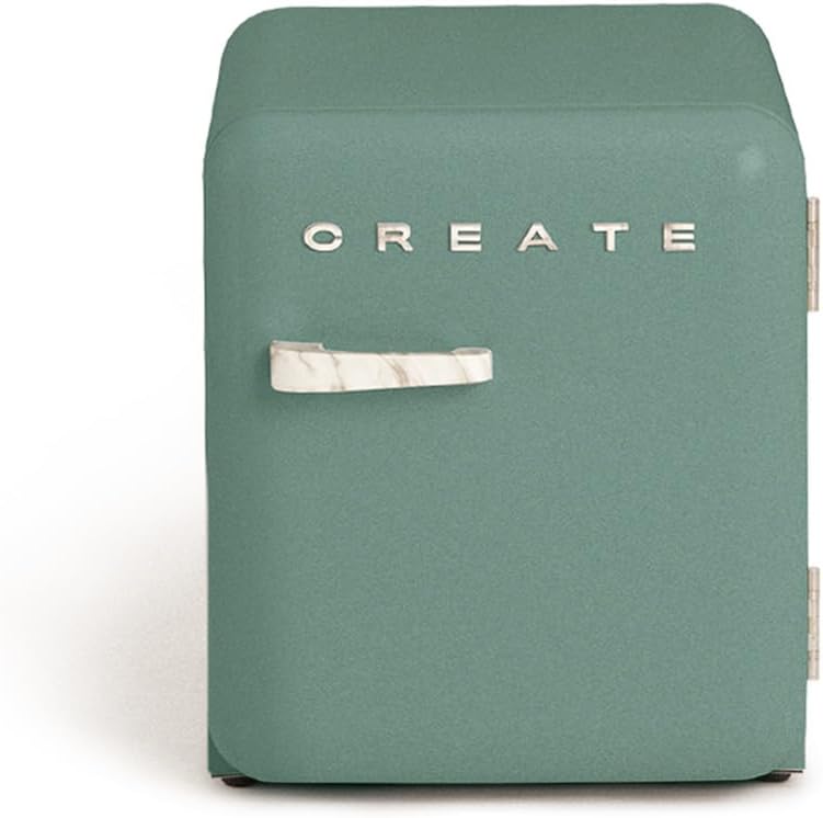 CREATE Retro Fridge 50 Marble Fridge in Sage Green, Marble Handle, 85 W, Mini Bar, One Shelf, Retro Design, 50 cm, Two Shelves, 48 ​​L Capacity, Energy Saving, 50 x 44 x 49.8 cm