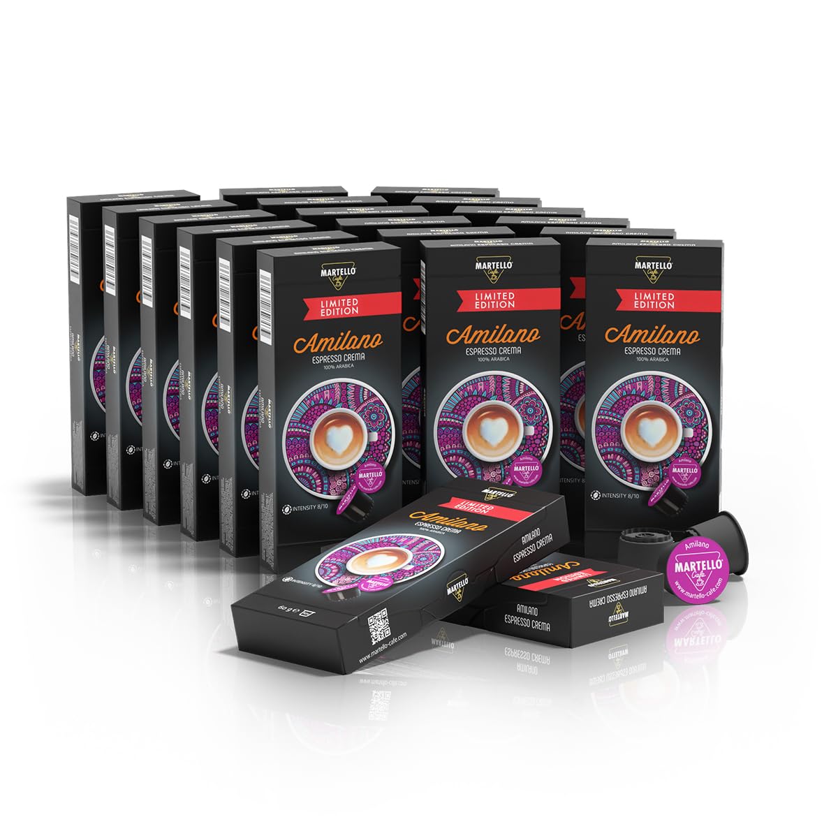 MARTELLO Cafe Martello Coffee Capsules Limited Edition Amilano UTZ Certified Sustainable and Fair Hand-Picked Master Pack 200 Capsules (20 x 10), for Martello Capsule Machines