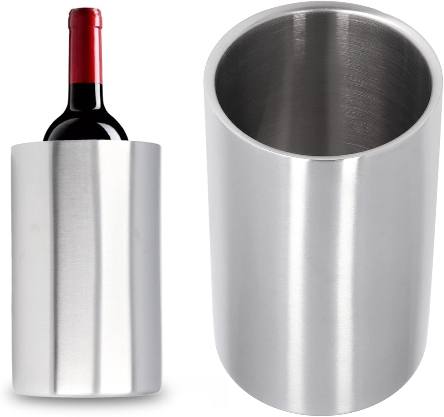 OPPWONG Wine Cooler for Bottles, Double Slim Straight Stainless Steel Champagne Bucket, Slim and Compact for Family, Bar, Cafe, Restaurant