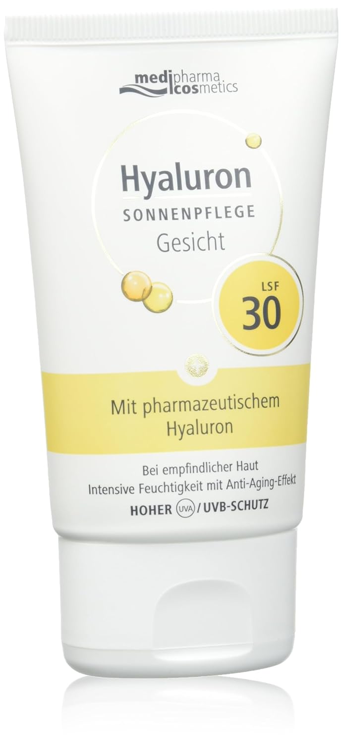 medipharma Cosmetics Hyaluronic Sun Care Face SPF 30 with Hyaluronic in Pharmaceutical Quality, for Sensitive Skin, Intensive Moisture with Anti-Ageing Effect