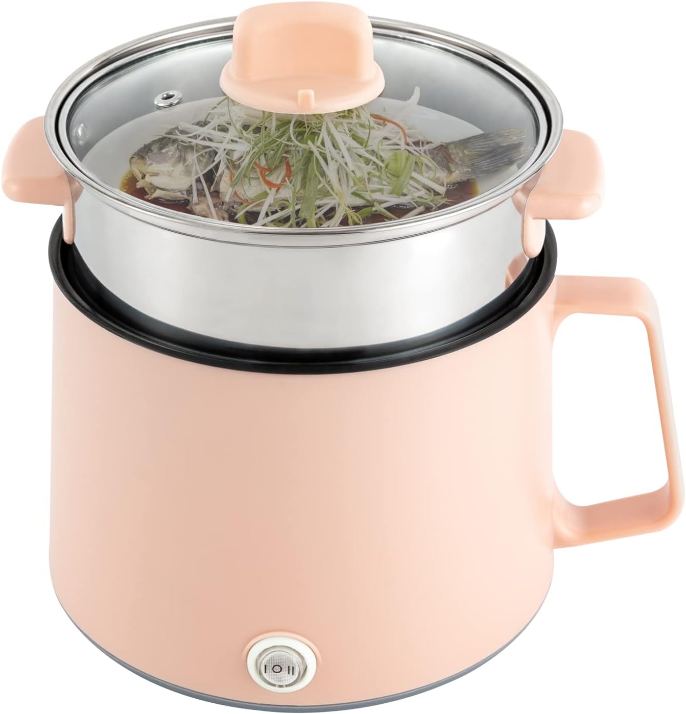 Fetcoi 1.7 L Mini Multifunctional Electric Cooker 300/600 W Adjustable Electric Fondues Hot Pots for Roasting, Frying, Stewing, Sizzling, Antick Pot for Dorm, Apartment (Pink)