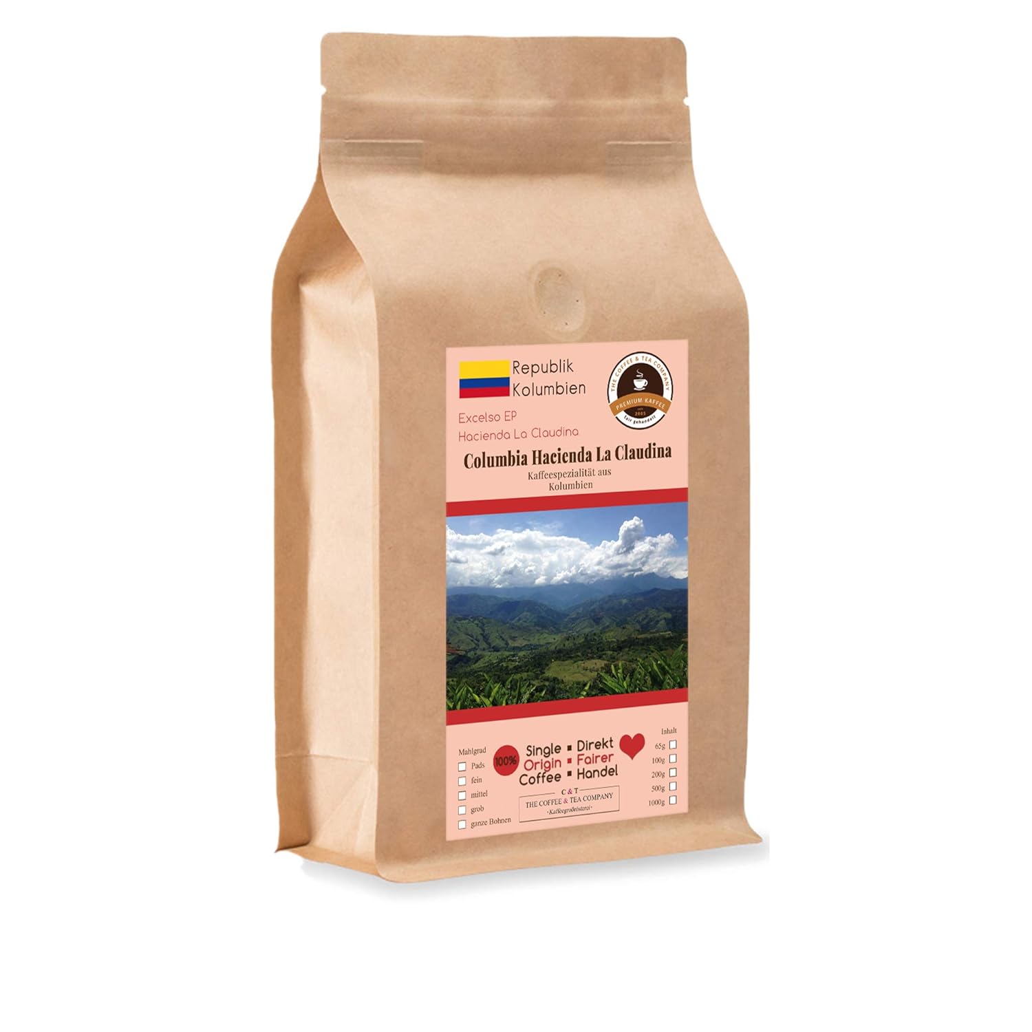Kaffee Globetrotter Coffee Globetrotter - Coffee with Heart - Colombia Hacienda La Claudina - 1000 g Coarse Ground - for Stamp Jug French Press Coffee Maker - Top Coffee Fair Trade Supports Social Projects
