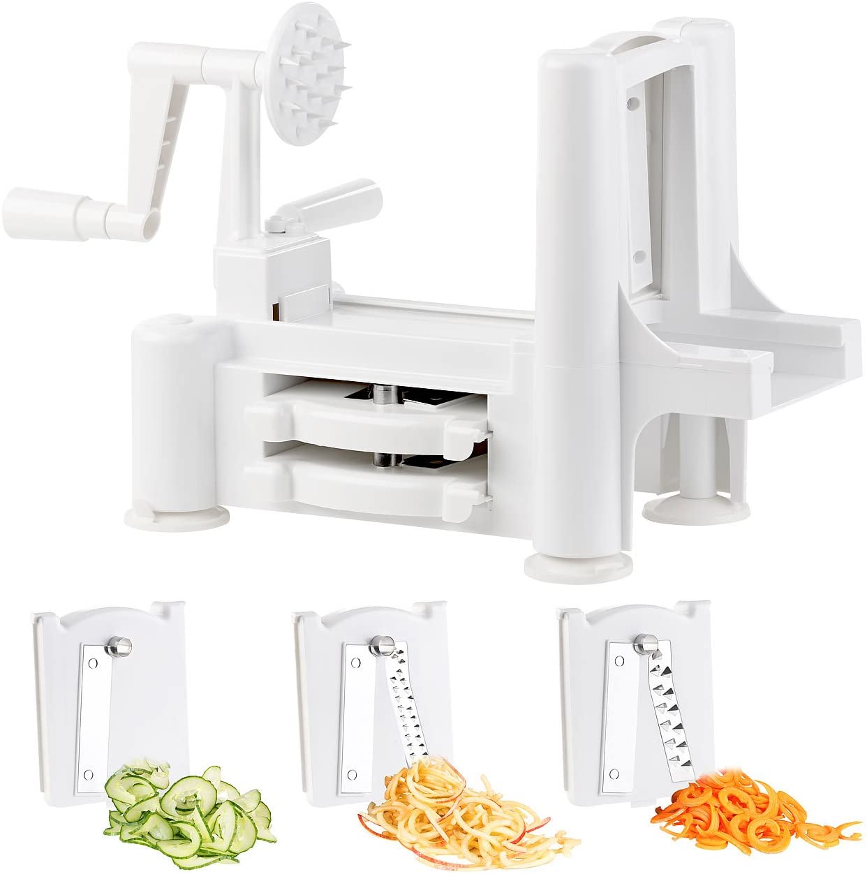 Rosenstein & Söhne Spiralizer: 3-in-1 vegetable and fruit spiral cutter, 3 stainless steel blade inserts (radish cutter)