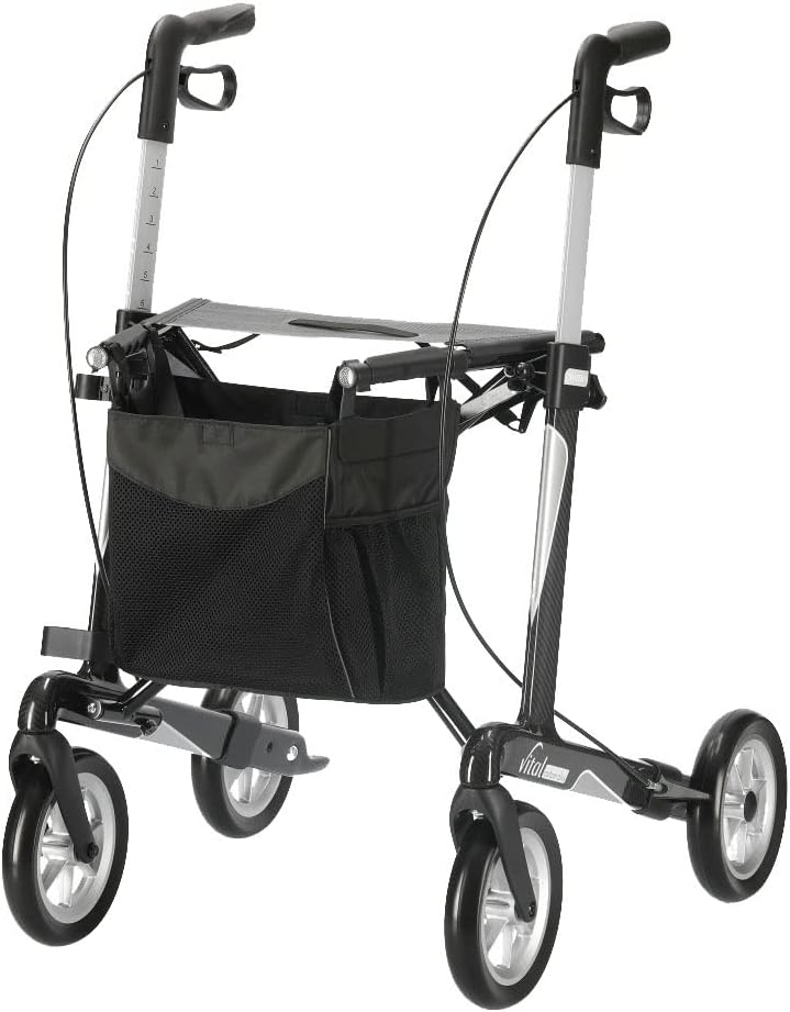 RUSSKA Rollator vital carbon plus max. load capacity 150 kg light weight soft wheels including stick holder and bag