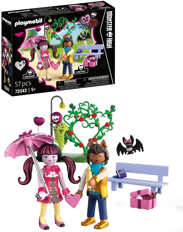 PLAYMOBIL Monster High Valentine\'s Day Date Draculaura and Clawd with Park Bench & Accessories Children\'s Toy from 5 Years 72043