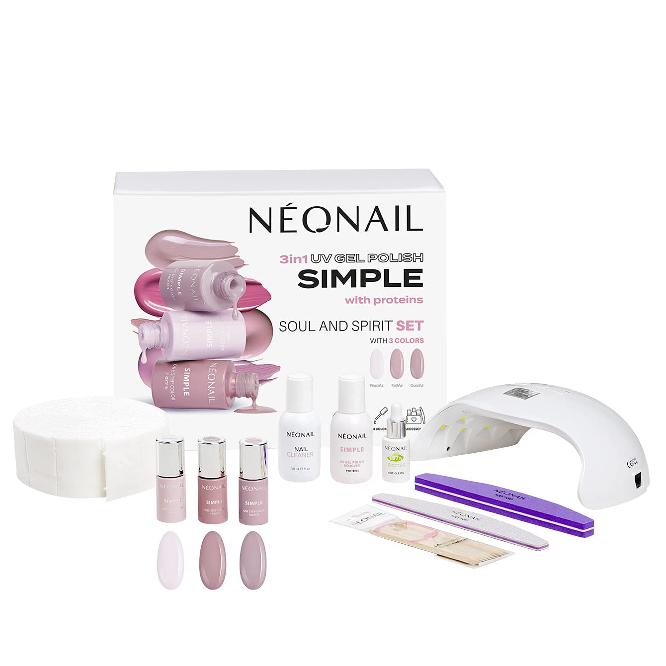 NEONAIL SIMPLE XPRESS Soul & Spirit 3-in-1 Set with Lamp LCD Display, 3x Nail Polish and Accessories