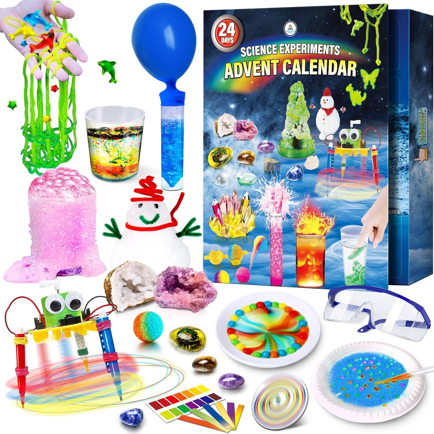 UNGLINGA Experiments Advent Calendar 2025 for children - Gemstone Chemistry Physics Christmas Calendar with 24 experiment boxes and crystals, Toy Advent Calendar, STEM gifts for boys and girls