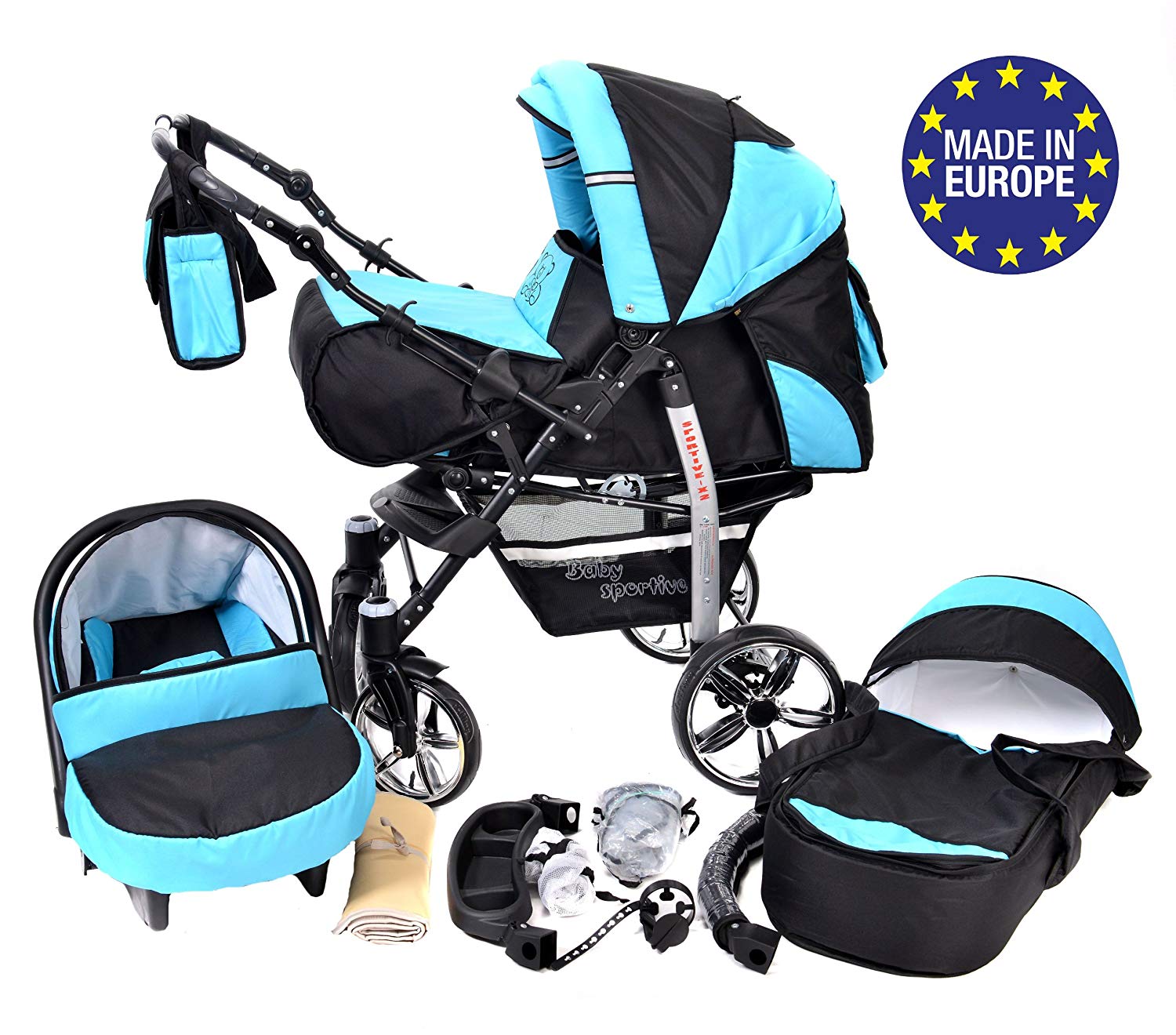 Baby Sportive You and Baby SPORTIV-X2 Kombi-Kinderwagen 3in1 | mit Zubehör | für Kinder ab der Geburt bis 3 Jahre | Gewicht 13 kg | Faltmaß mit Rädern B99 x T60 x H63