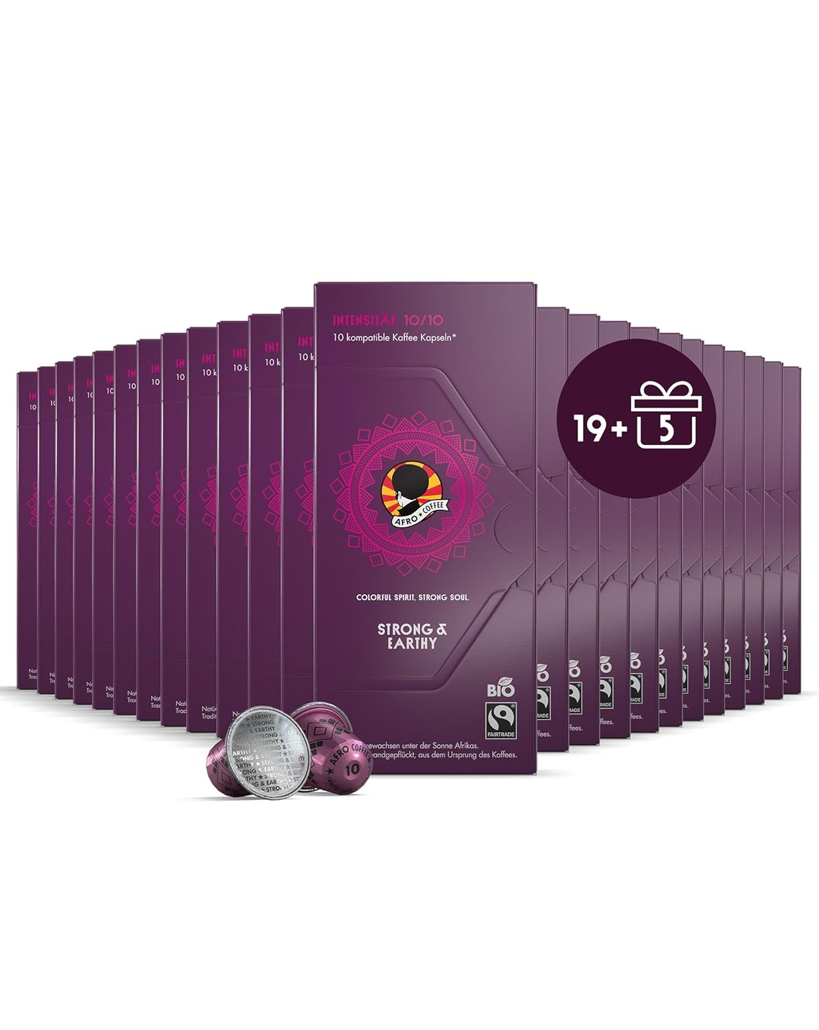 AFRO COFFEE Strong & Earthy Organic I Offer 19+5 I 240 Premium Coffee Capsules Fairtrade I Arabica & Robusta I in Compatible Coffee Capsules* I Coffee from East Africa I Dark Roasted & Low Acid