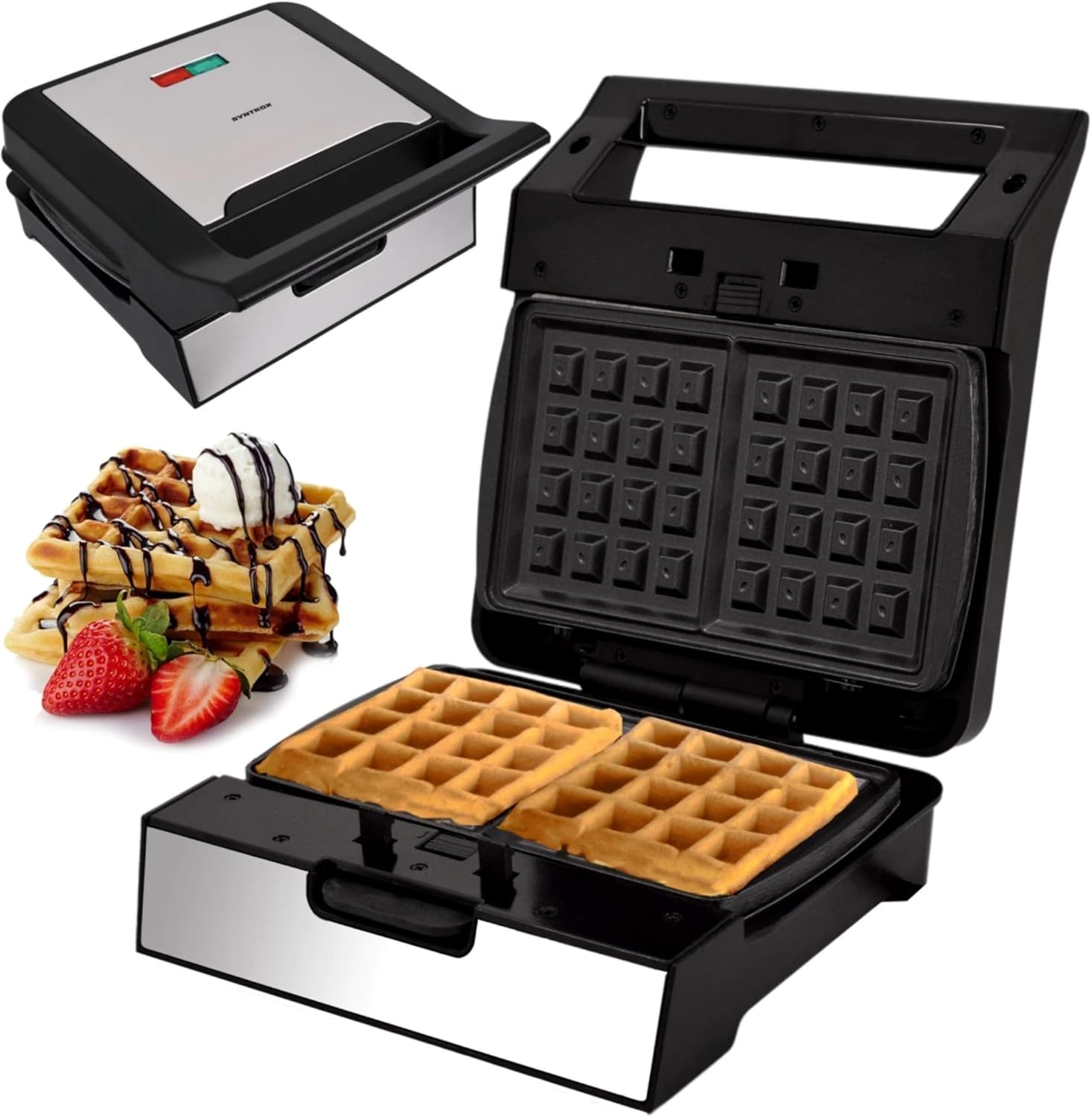 Syntrox Germany Syntrox Belgian Waffle Maker with Removable Plates, 1400 Watt, Stainless Steel, Fast Heating, Non-Stick Coating, Various Removable Plates, Multifunctional Device