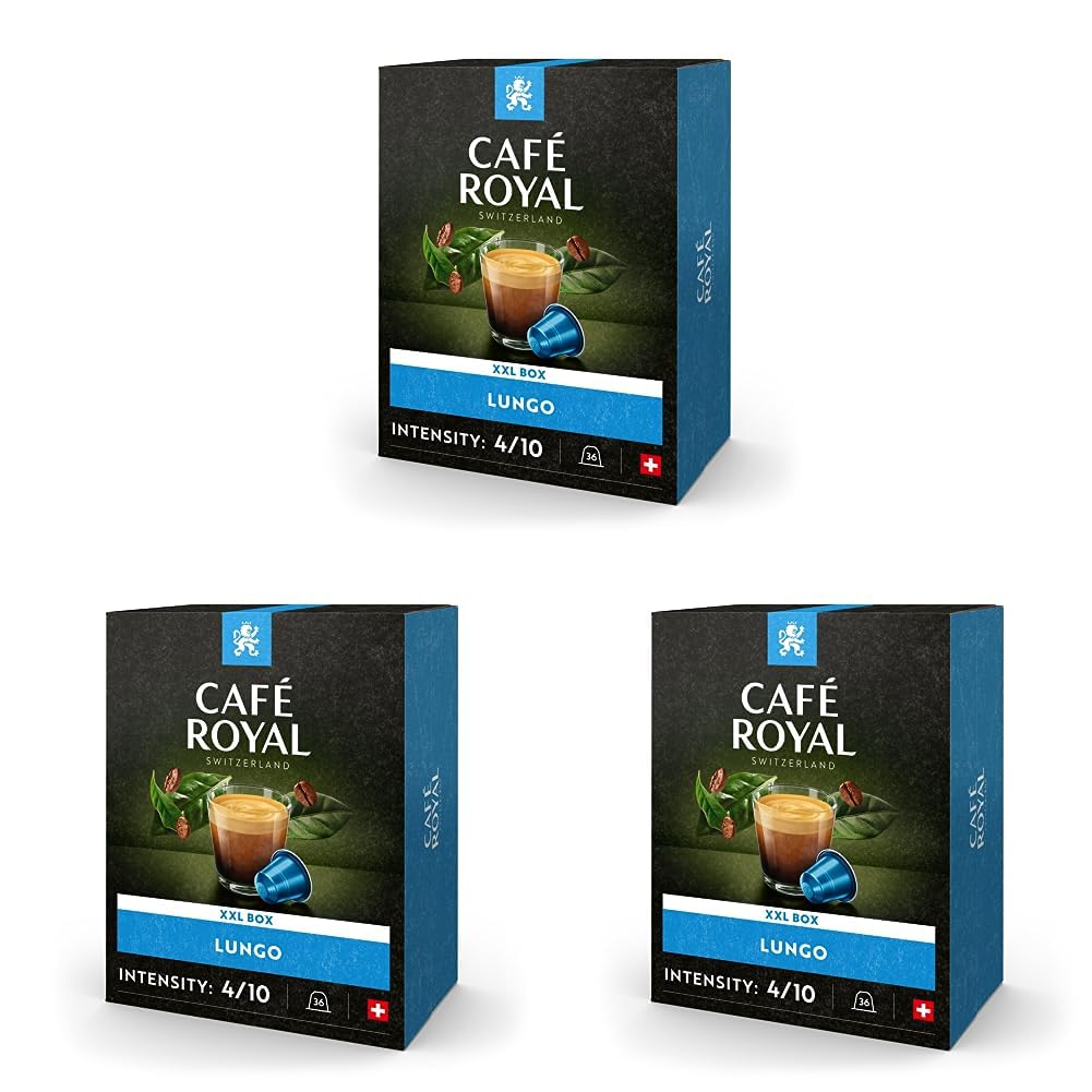 Café Royal Lungo 36 Capsules for Nespresso Coffee Machine - 4/10 Intensity - UTZ Certified Aluminum Coffee Capsules (Pack of 3)
