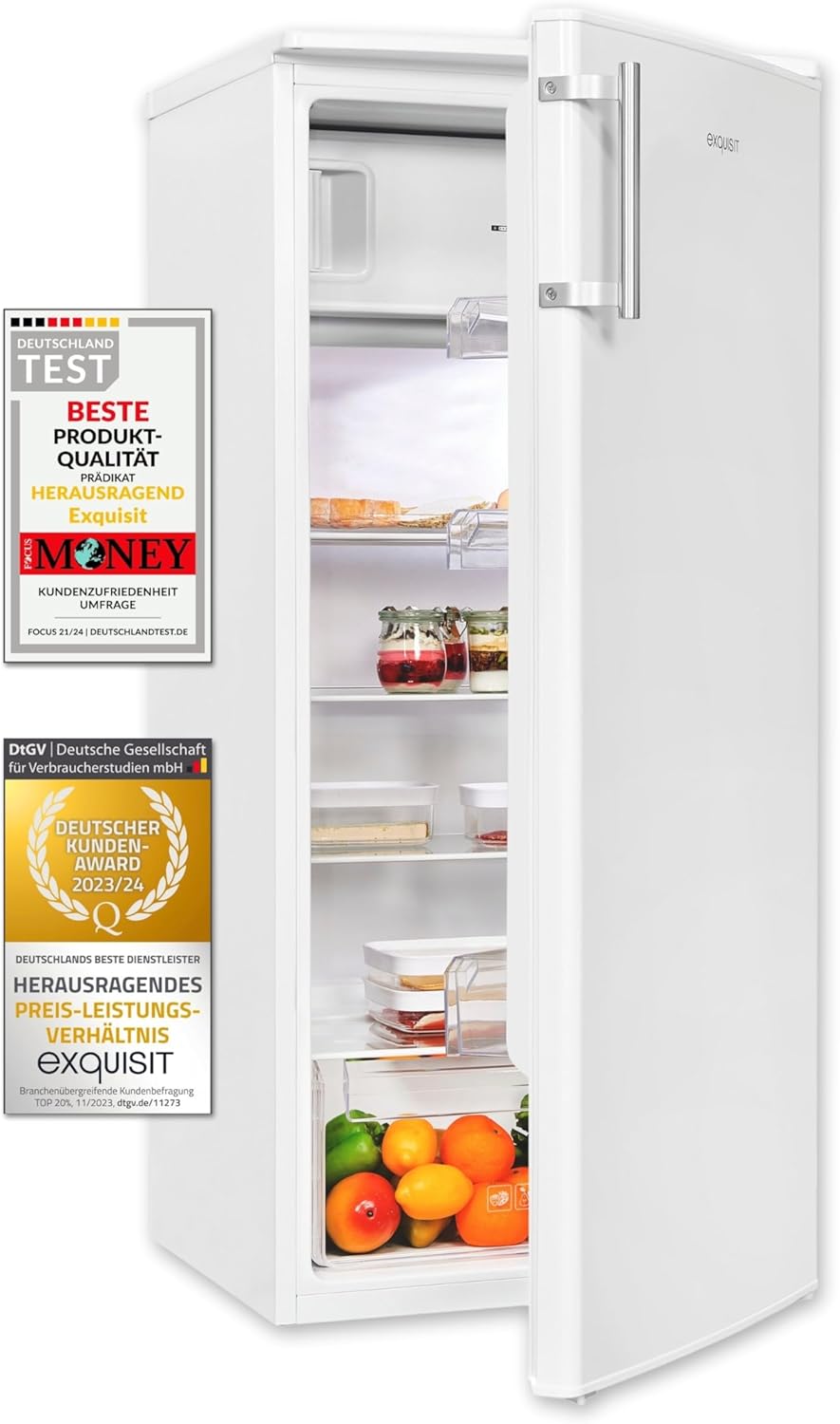 Exquisit Fridge KS185-4-HE-040E White, 190 L Net Capacity, Alarm | Door Hinge Changeable, 55 cm Width