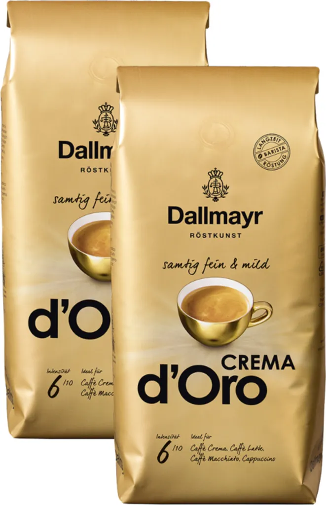Mega-Paradies Dallmayr Coffee Crema d'Oro Whole Beans Velvety Fine 1000g 2-pack