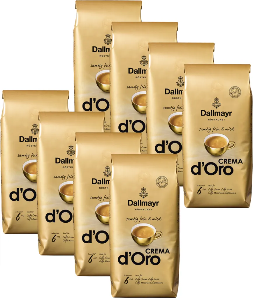 Mega-Paradies Dallmayr Coffee Crema d'Oro Whole Beans Velvety Fine 1000g 8-pack