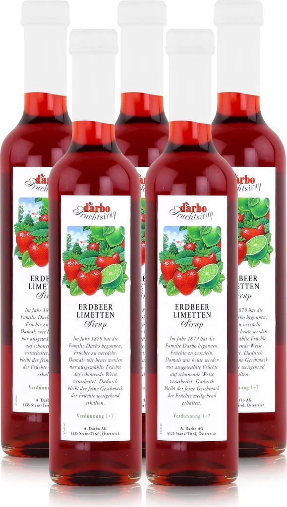 Darbo Strawberry Lime Syrup 500ml - Cocktails Coffee Syrup (5-pack) 2500 ml