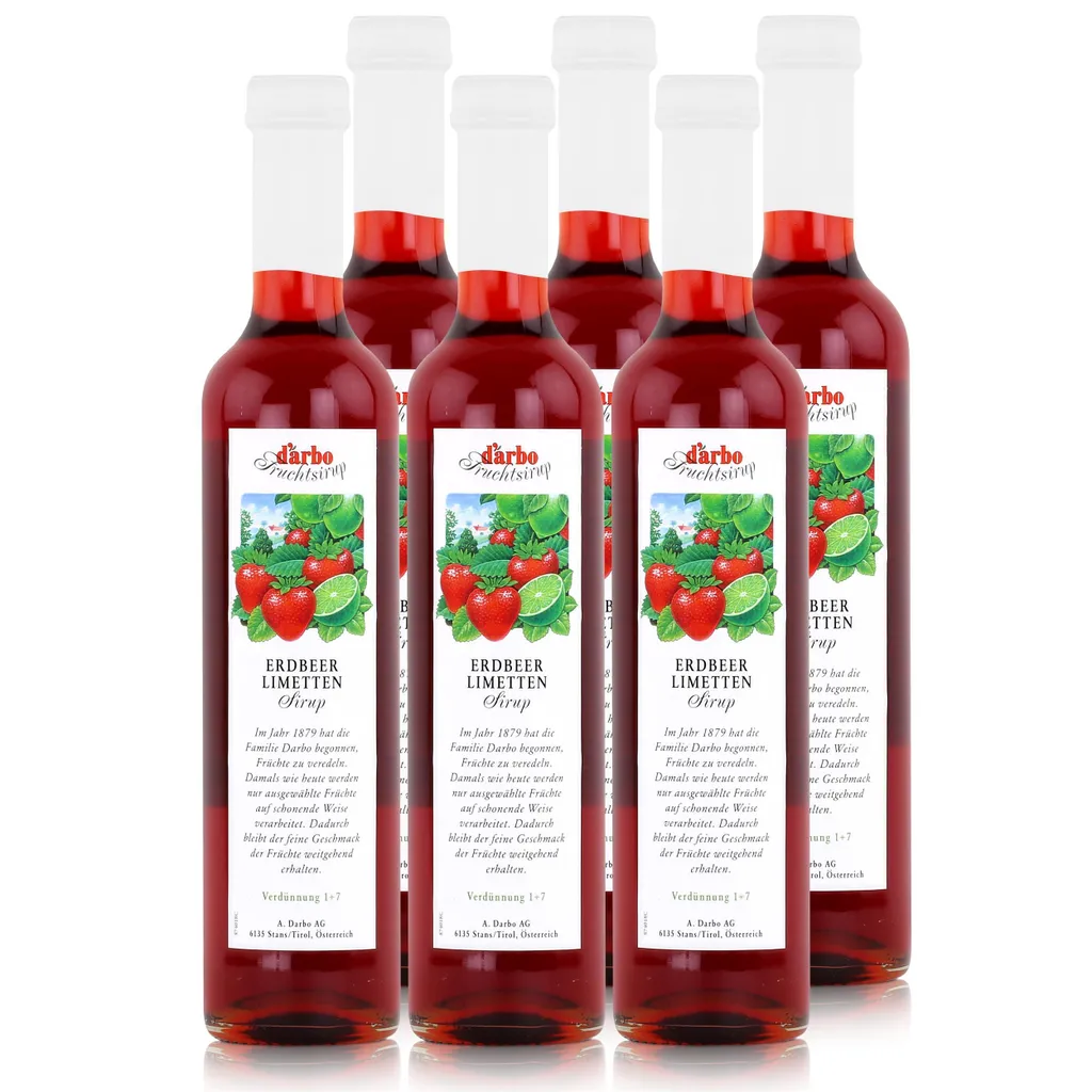 Darbo Strawberry Lime Syrup 500ml - Cocktails Coffee Syrup (6 Pack) 3000 ml