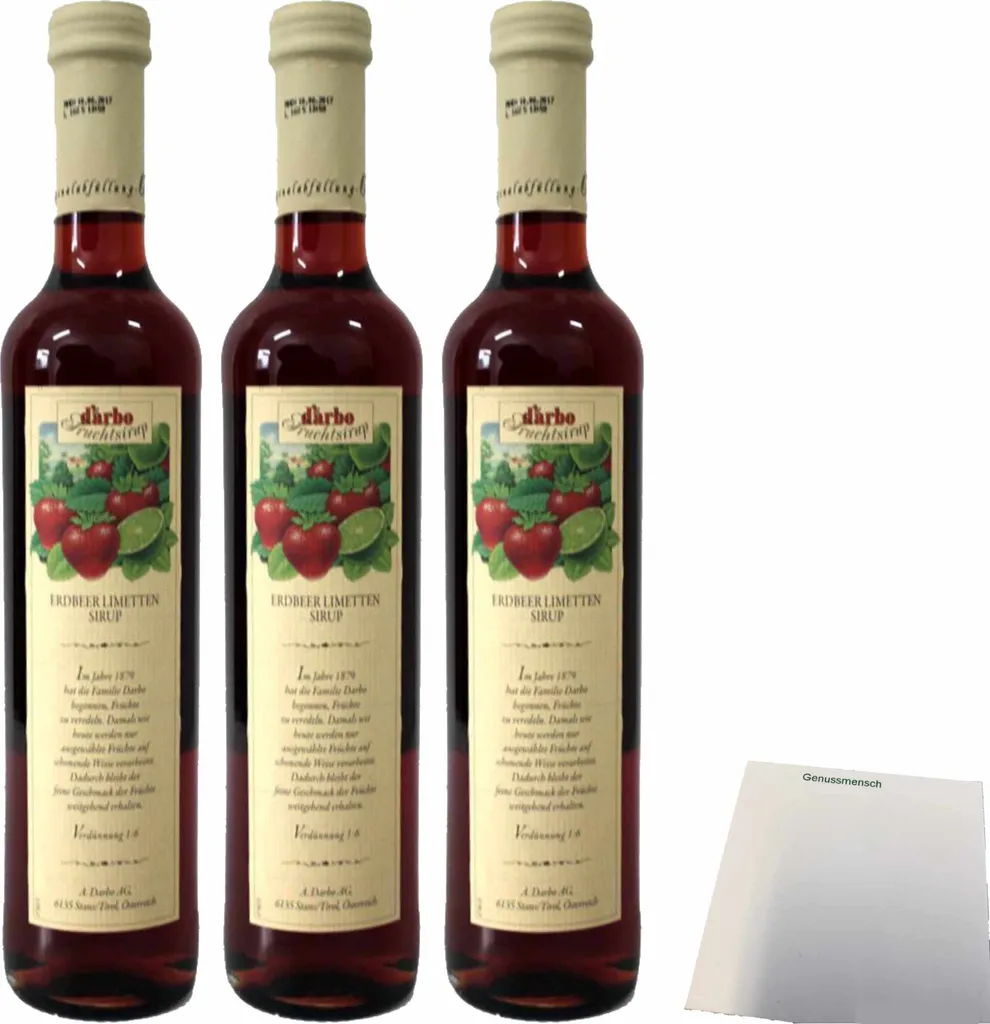 Darbo Strawberry and Lime Fruit Syrup 3-pack (3 x 0.5l bottles) + usy Block 1512g