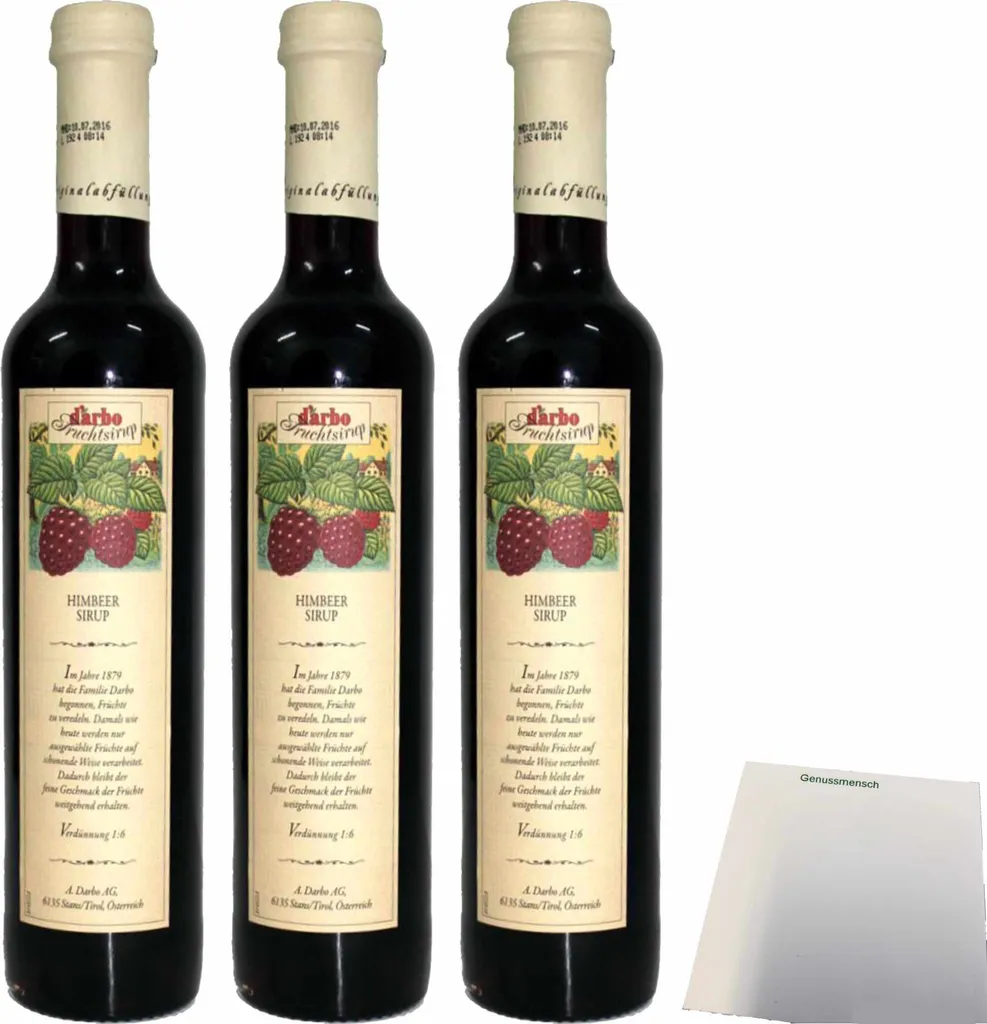 Darbo Raspberry Fruit Syrup 3-pack (3 x 0.5l bottles) + usy Block 1512g