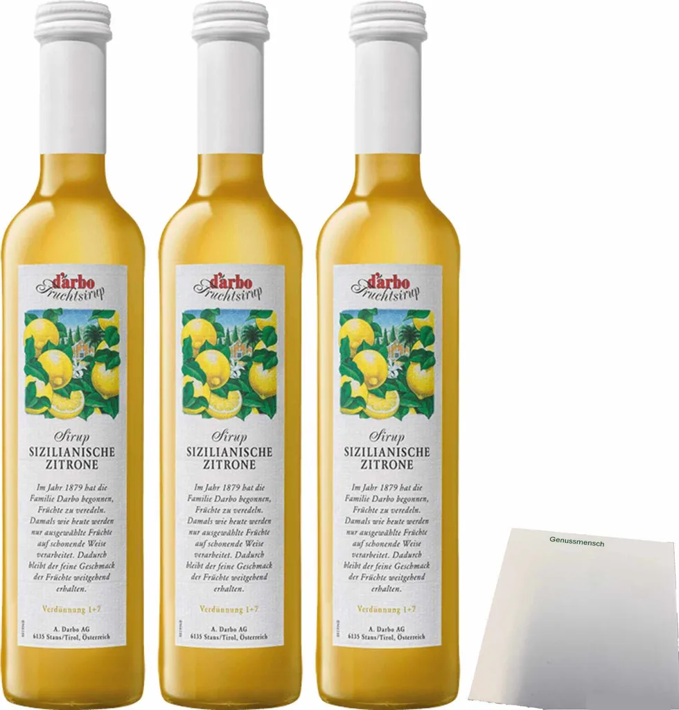Darbo Sicilian Lemon Fruit Syrup 3-pack (3 x 0.5l bottles) + usy Block 1512g