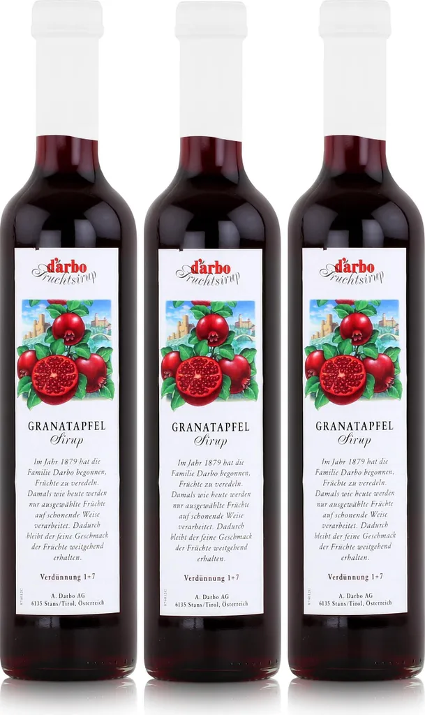 Darbo Pomegranate Syrup 500ml - Cocktails Milkshakes Coffee Syrup (3-pack)