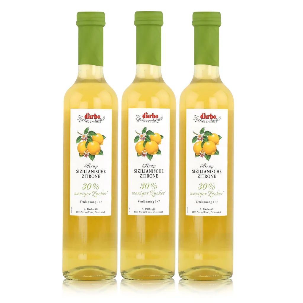 Darbo Sicilian Lemon Syrup 30% less sugar 500ml (3 pack)
