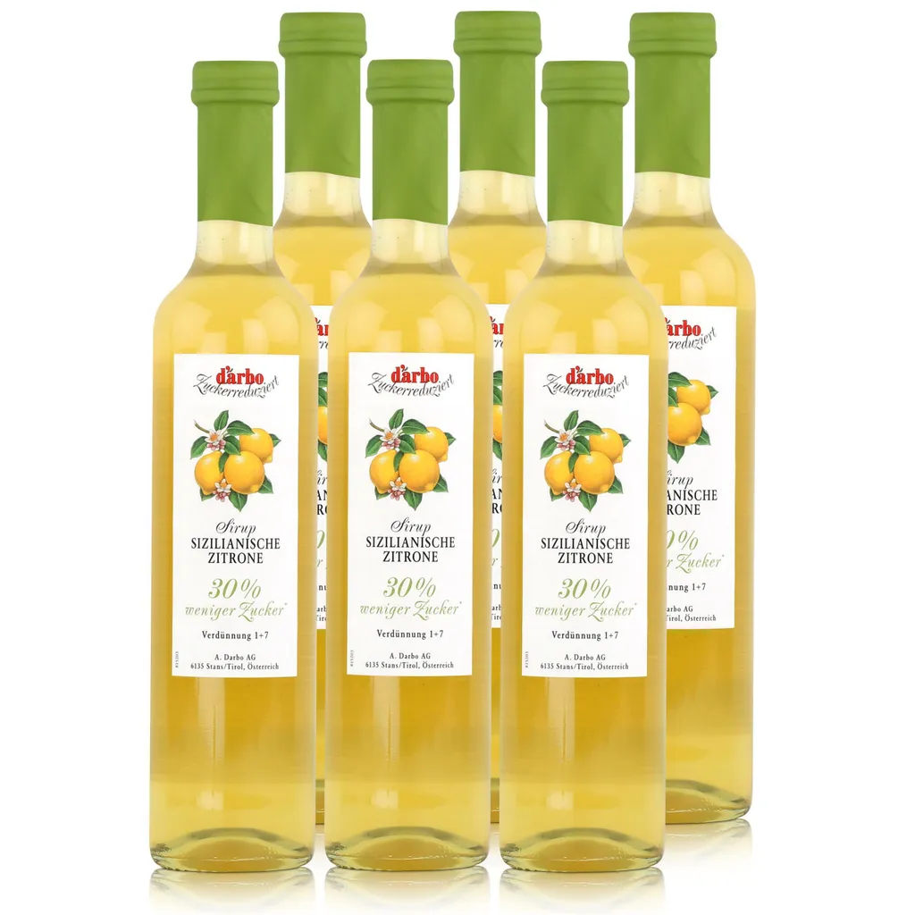 Darbo Sicilian Lemon Syrup 30% less sugar 500ml (6-pack)