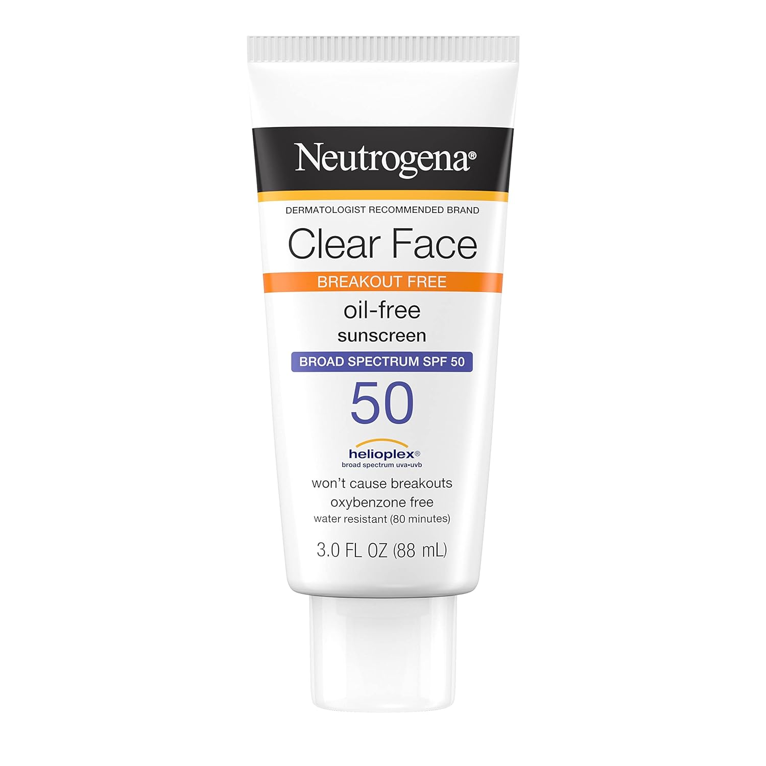 Neutrogena Clear Face Liquid Lotion Sun Protection for Acne Prone Skin Broad Spectrum SPF 50 UVA/UVB Protection, Fragrance-Free and Oxybenzone Free, Non-Comedogenic, Odourless, 100ml