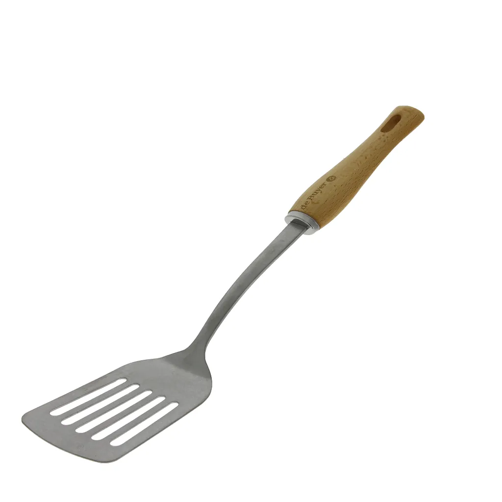 de Buyer 2701.06, Cooking spatula, grey, stainless steel, wood, 80 mm, 350 mm, 114 g