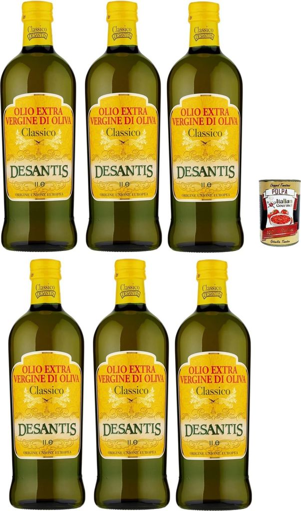 Italian Gourmet E.R. De Santis Extra Virgin Olive Oil Classico, Extra Natives nativ Olive Olivenöl 1L olive oil, 6x 1Lt + Italian Gourmet pulp 400g