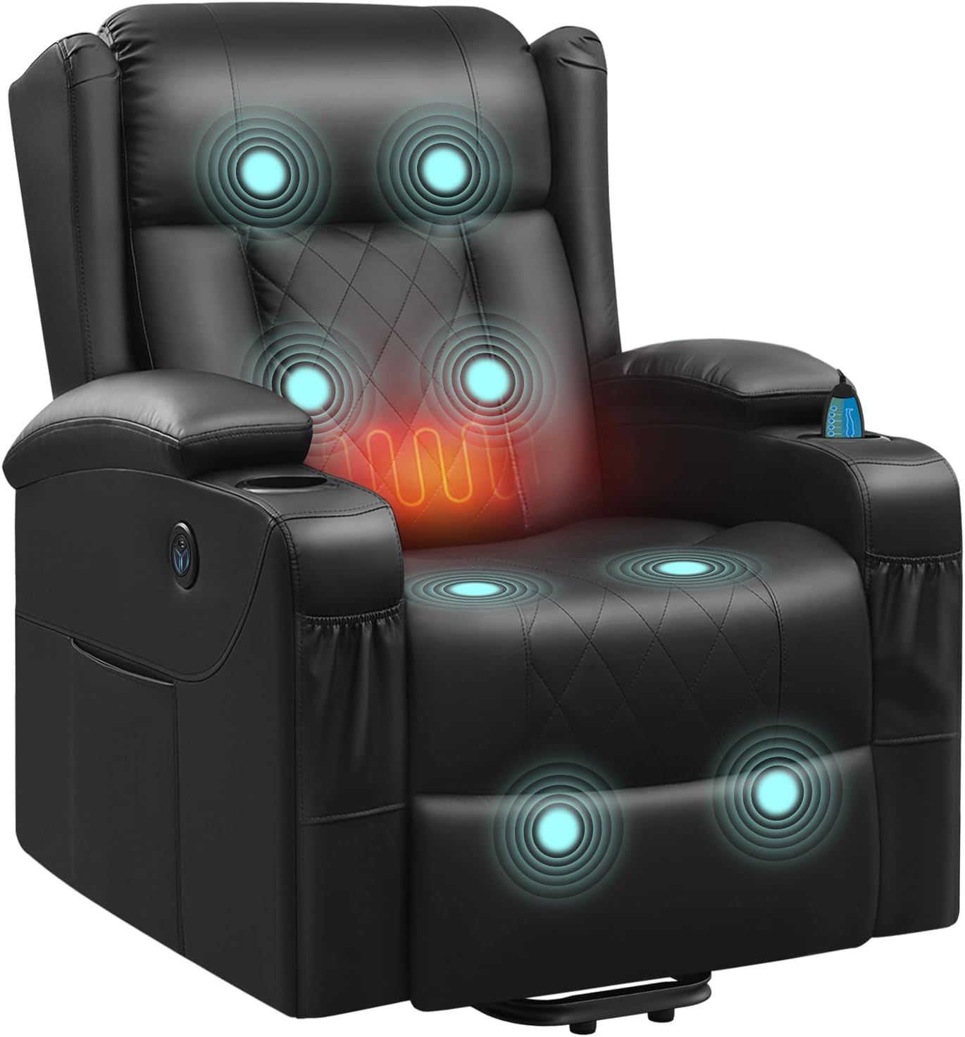 WOLTU Store WOLTU Electric Adjustable Massage Chair with Reclining Function Stand Up Aid Massage Heating Footrest Side Pockets Cup Holders USB Port Faux Leather Black