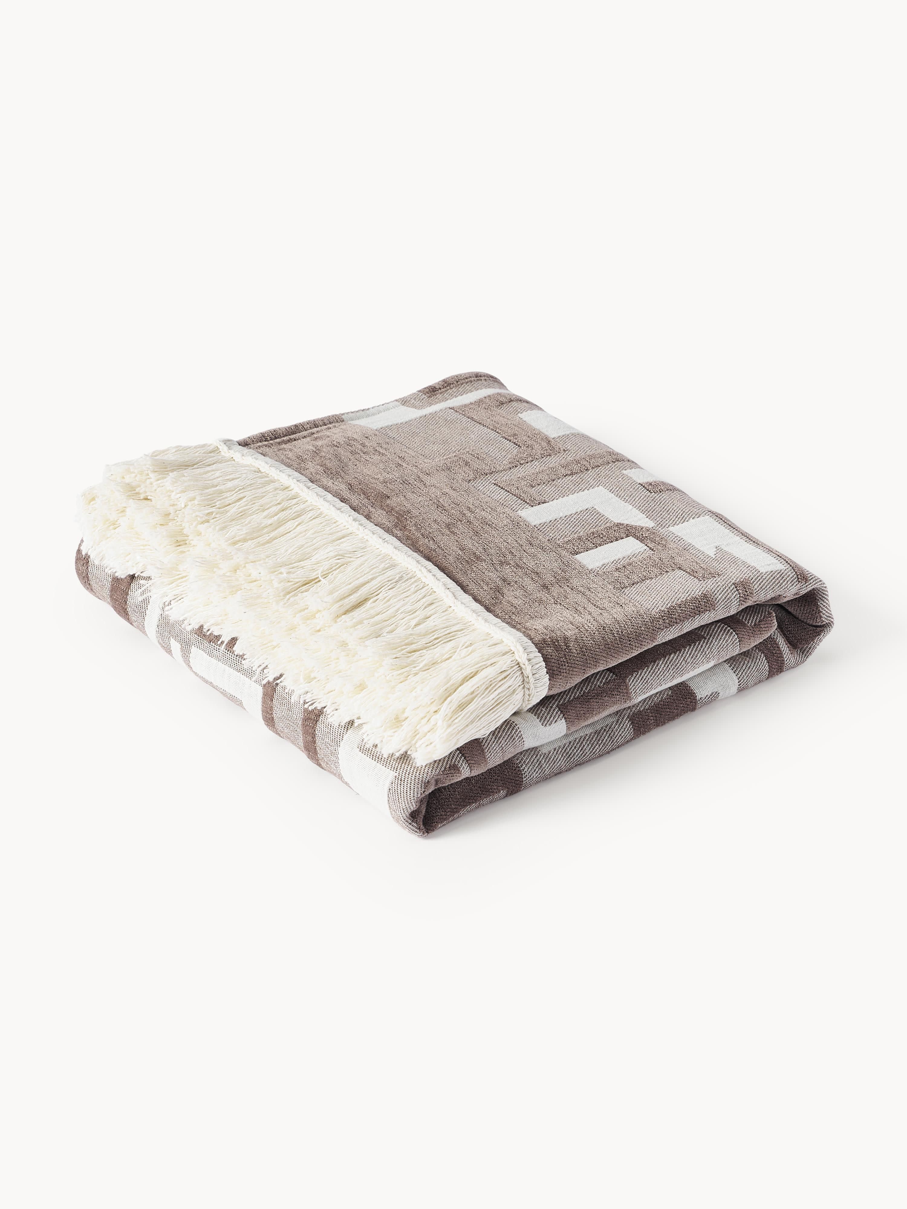 Westwing Collection Fran blanket with fringed edge, Nougat, light beige